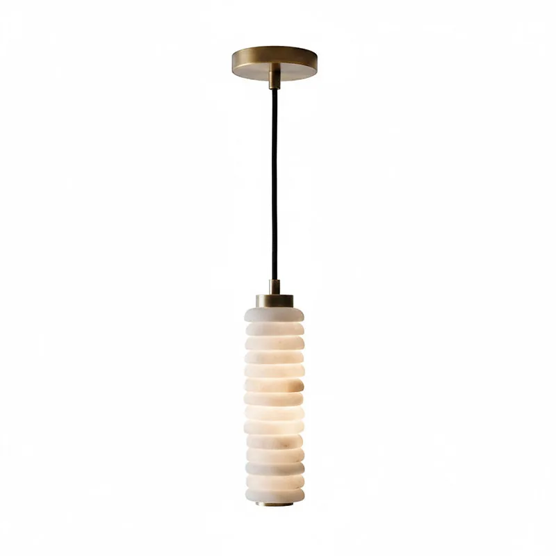 Modern Minimalist Geometrical Alabaster and Brass Mixed Shape Pendant Light Collection detail view 5