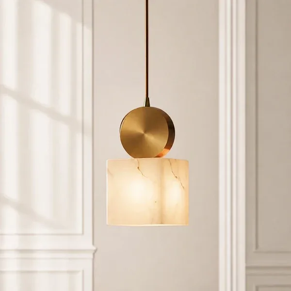 Modern Minimalist Geometrical Alabaster and Brass Mixed Shape Pendant Light Collection detail view 6
