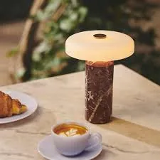 Modern Minimalist Glass Shade and Cylindrical Marble Base Cordless Table Lamp Collection detail view 2