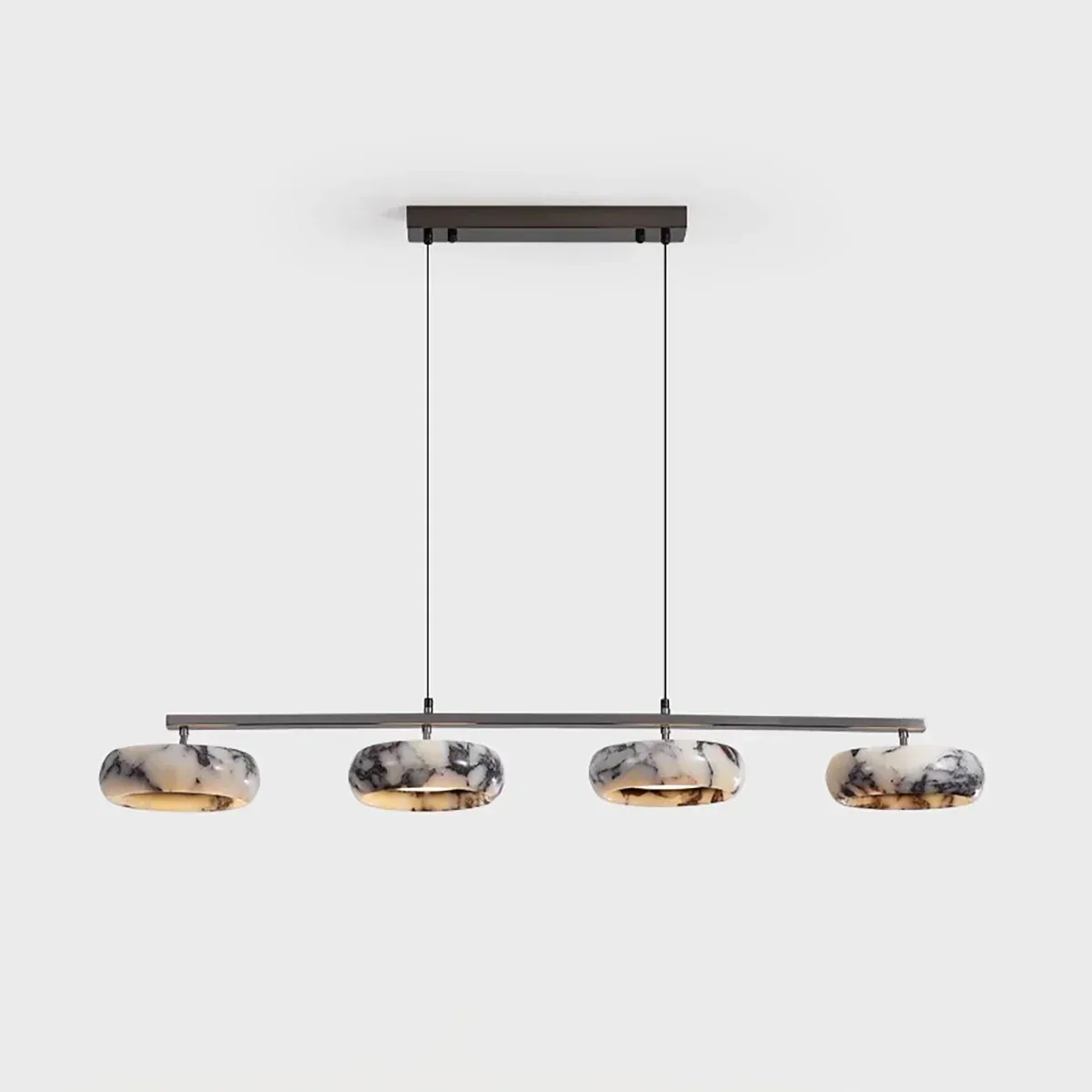 Modern Minimalist Marble Donut Linear Chandelier (Black and White Veined) detail view 3