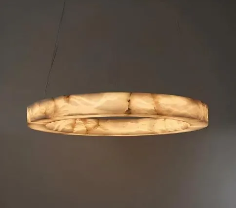 Modern Minimalist Natural Alabaster Round Ring Chandelier detail view 1