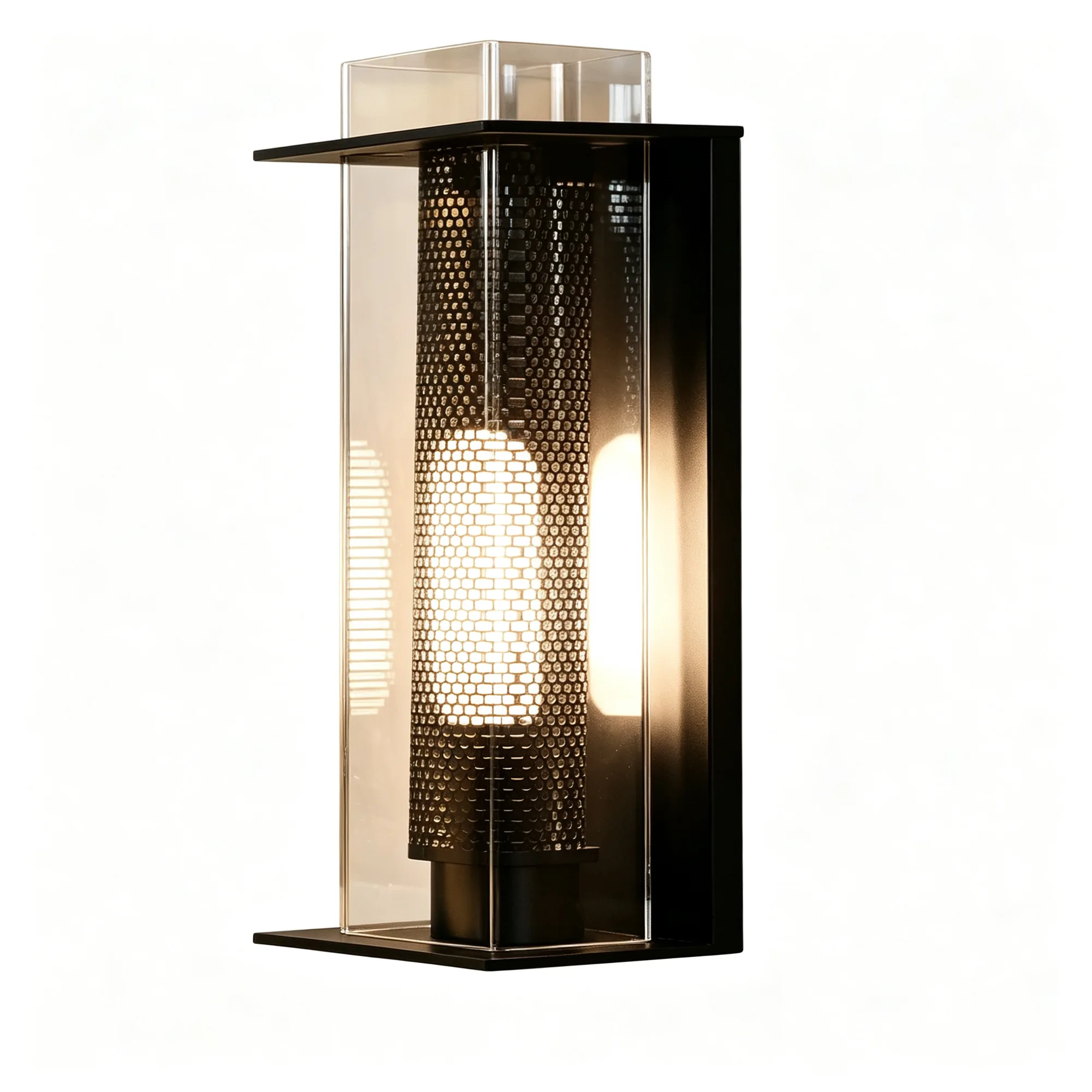 Modern Minimalist Perforated Metal and Clear 亚克力 线性 吊灯 detail view 2