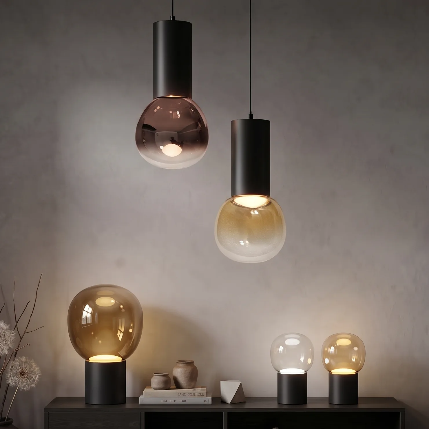 Modern Minimalist Sphere Glass Pendant and Table Lamp Collection