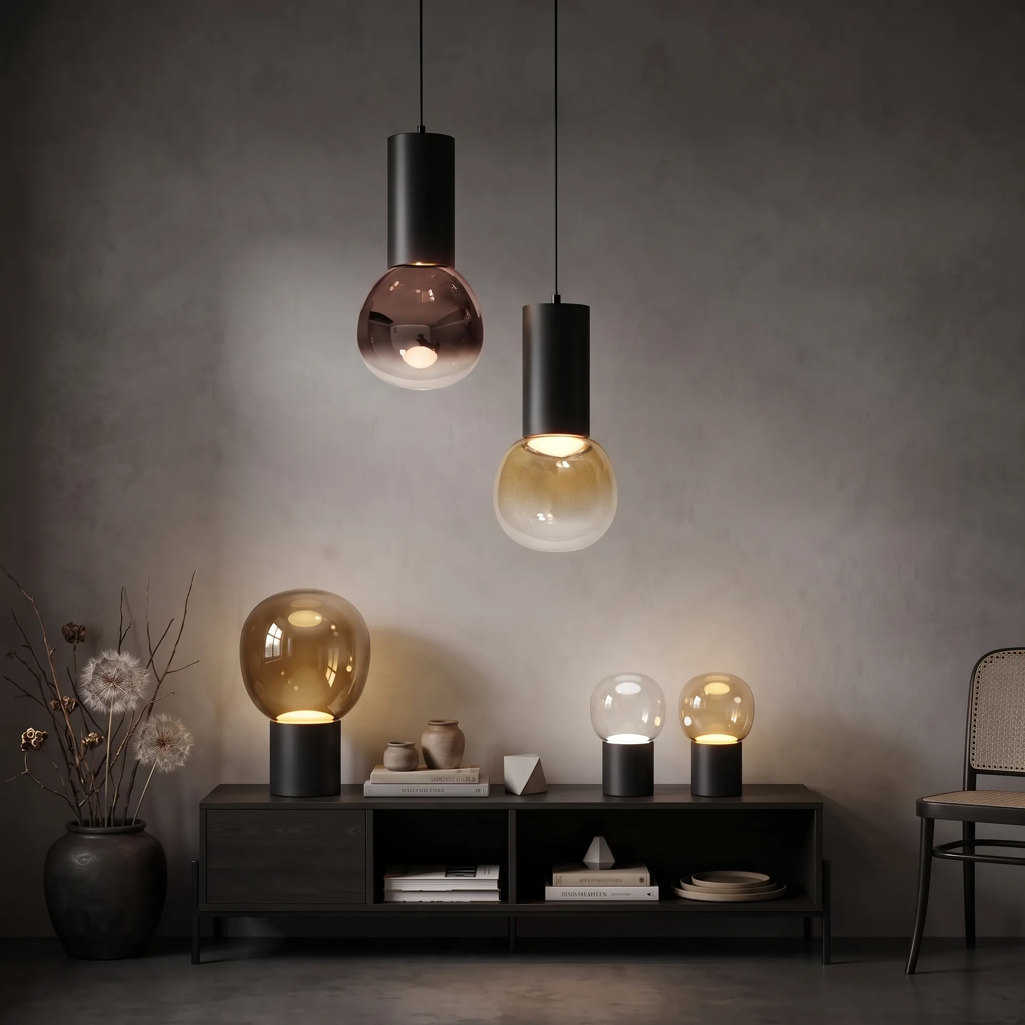 Modern Minimalist Sphere Glass Pendant and Table Lamp Collection detail view 2