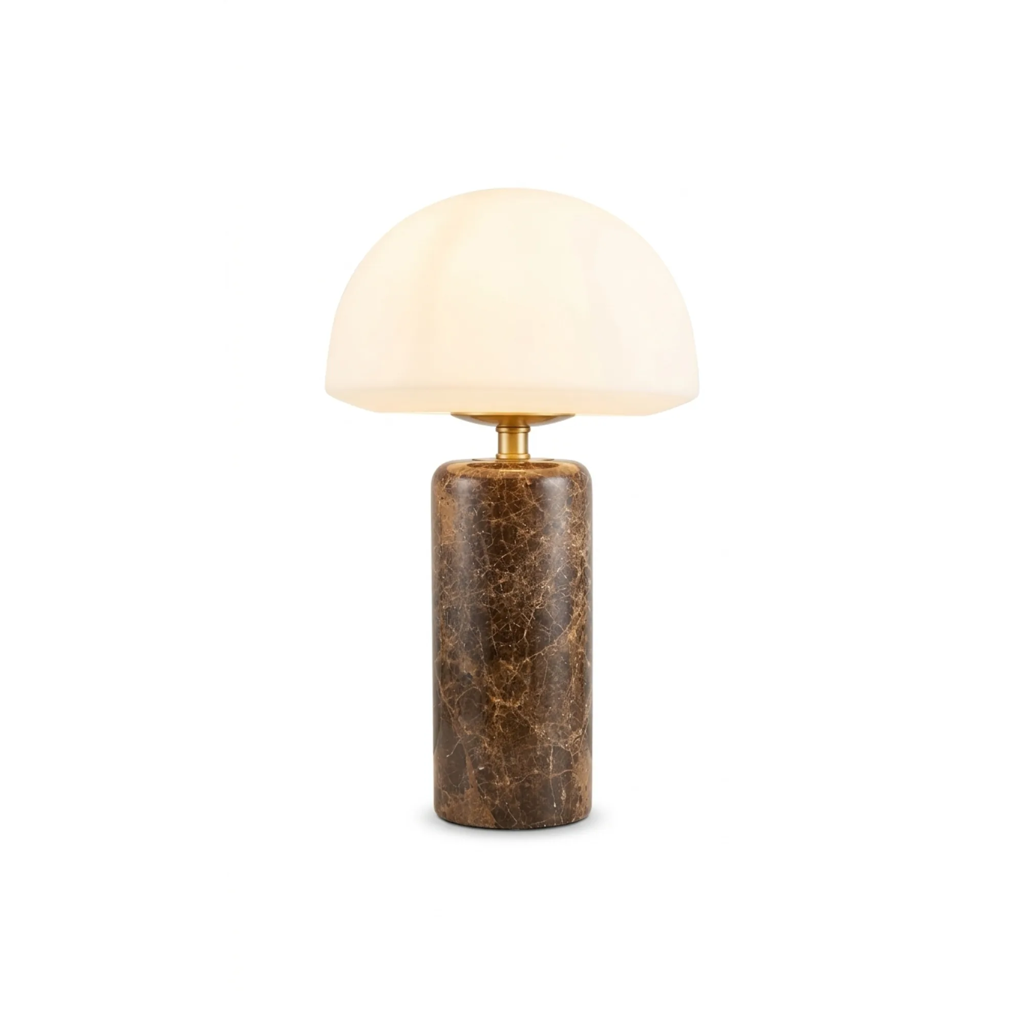 Modern Minimalist White de vidrio and Brown de mármol Mushroom Lámpara de mesa Collection detail view 6