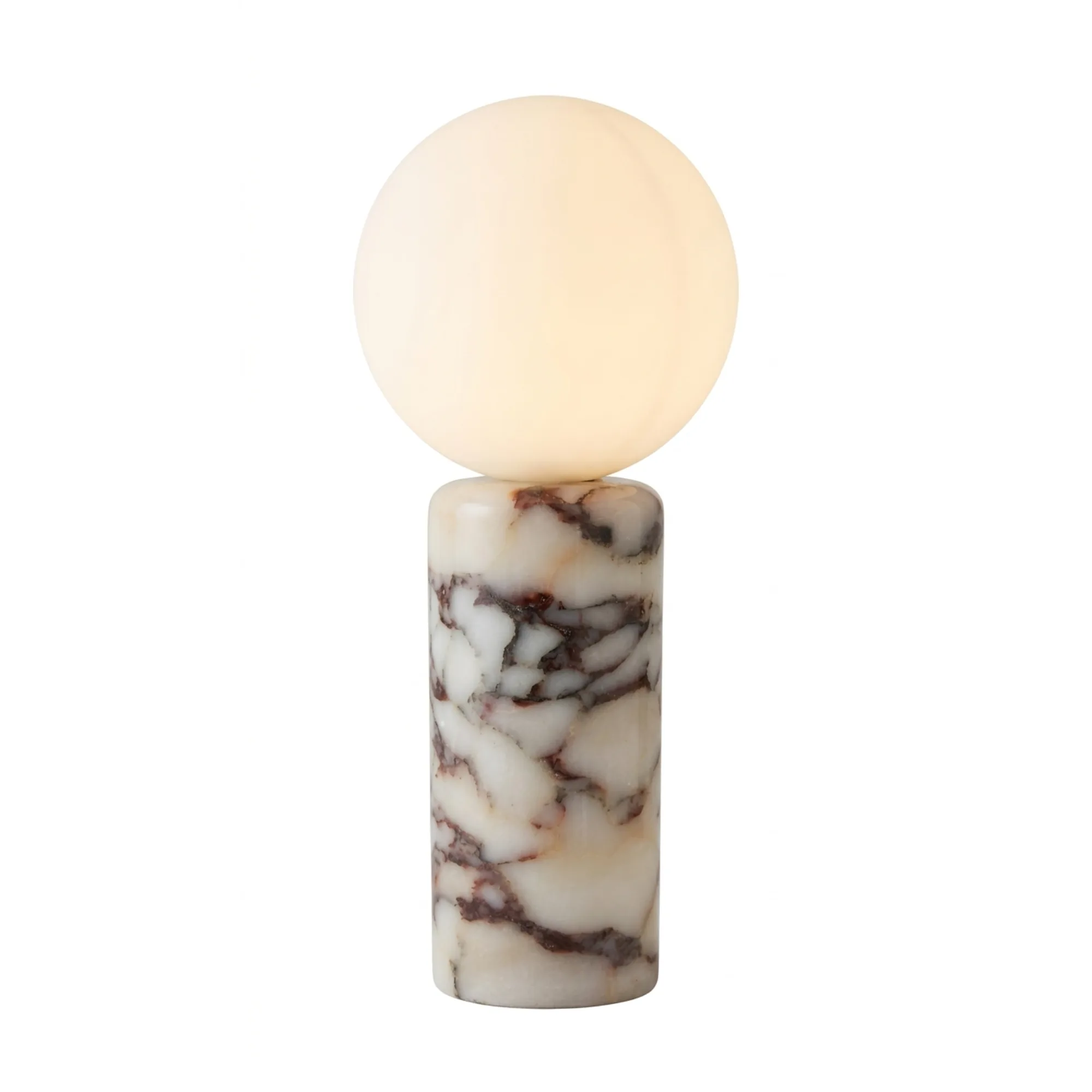 Modern Minimalist White Glass Globe and Cylindrical Marble Table Lamp Collection detail view 1