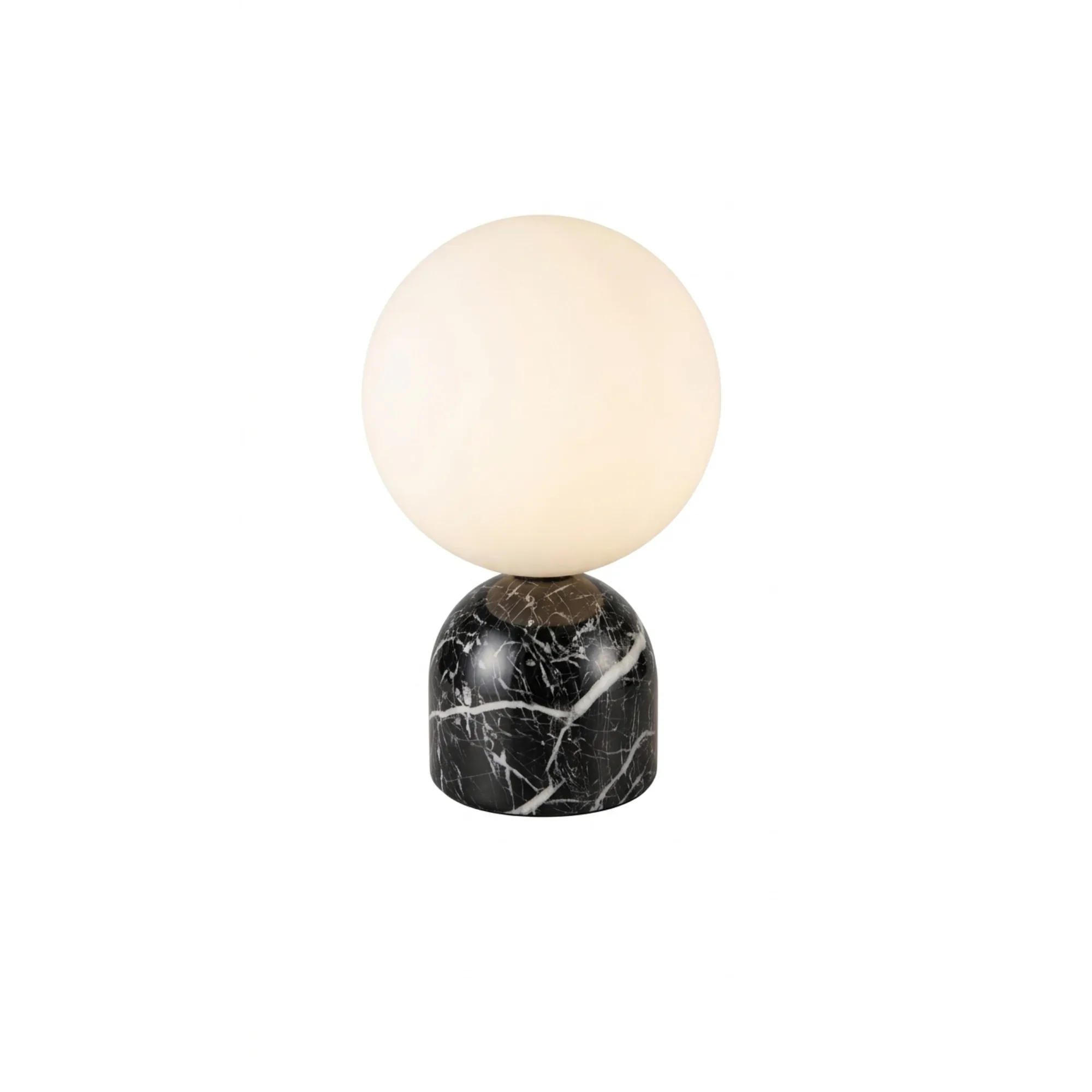 Modern Minimalist White Glass Globe and Multi-Textured Marble Base Table Lamp Collection detail view 3