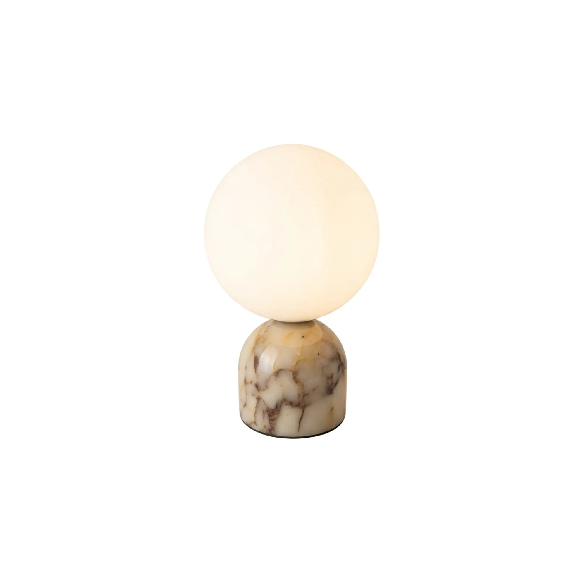 Modern Minimalist White Glass Globe and Multi-Textured Marble Base Table Lamp Collection detail view 4