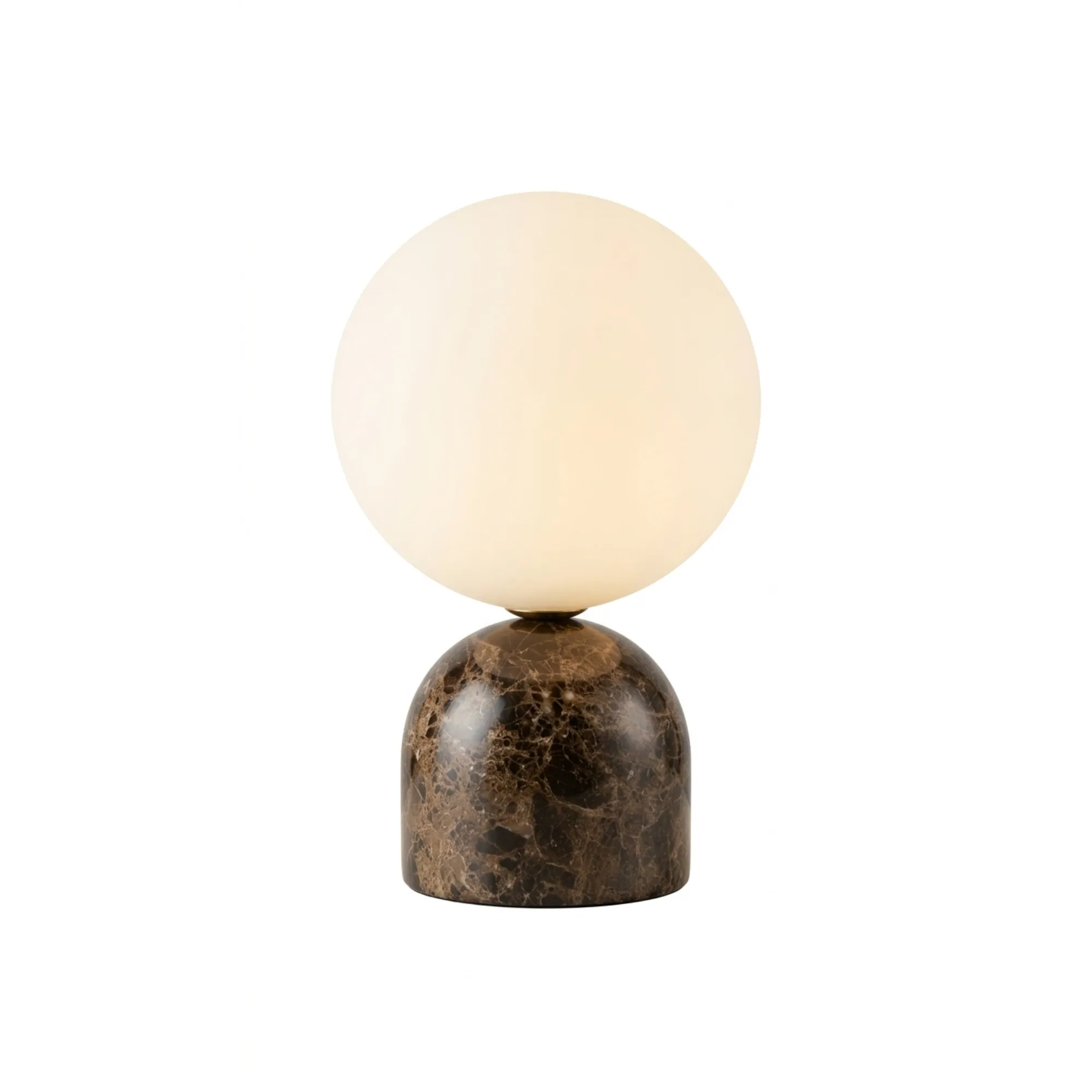Modern Minimalist White Glass Globe and Multi-Textured Marble Base Table Lamp Collection detail view 5