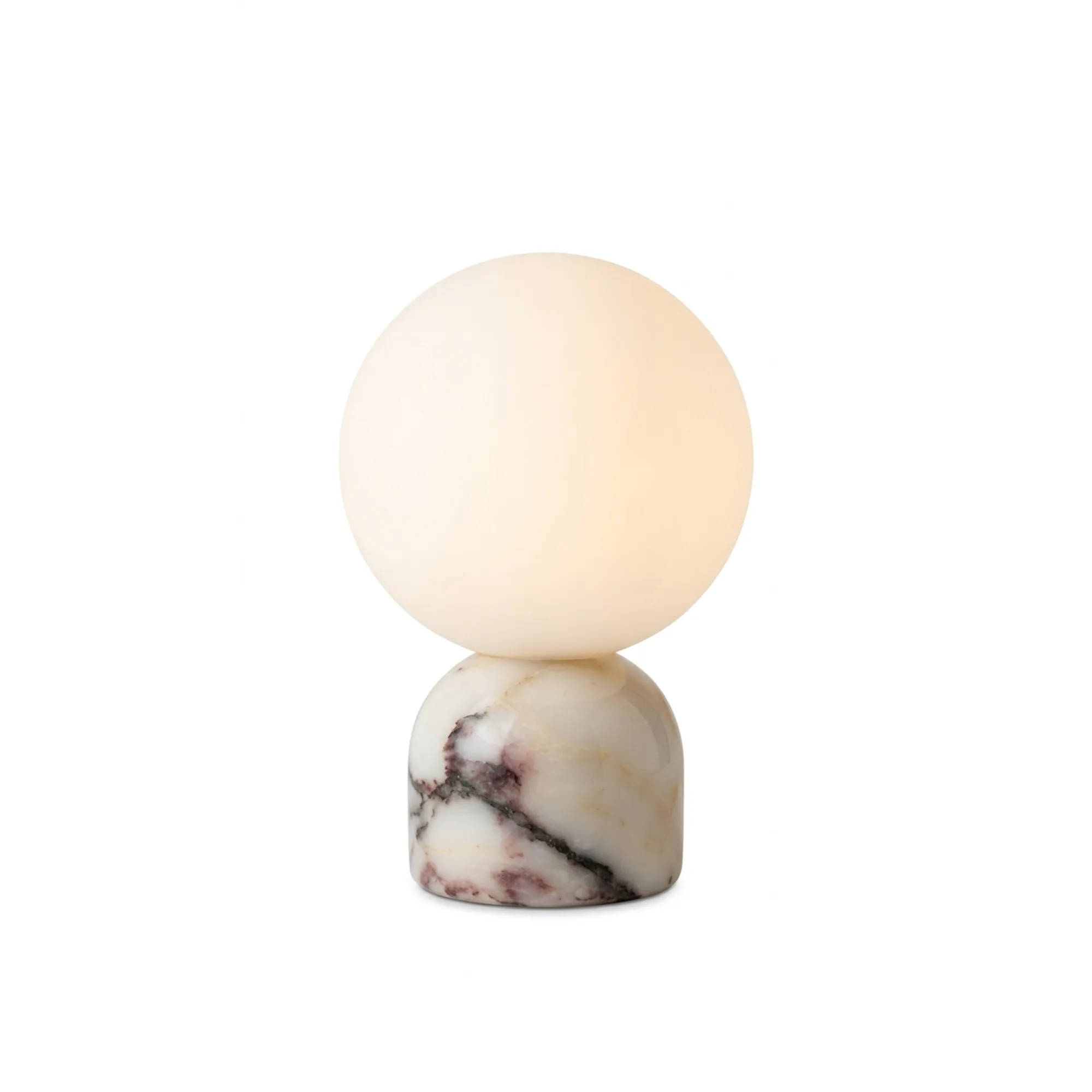 Modern Minimalist White Glass Globe and Multi-Textured Marble Base Table Lamp Collection detail view 7