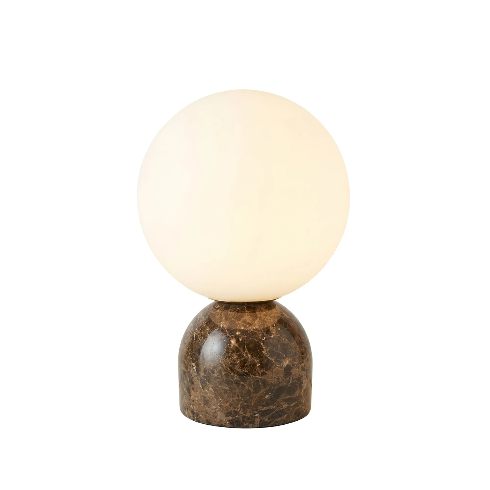Modern Minimalist White Glass Globe and Multi-Textured Marble Base Table Lamp Collection detail view 8