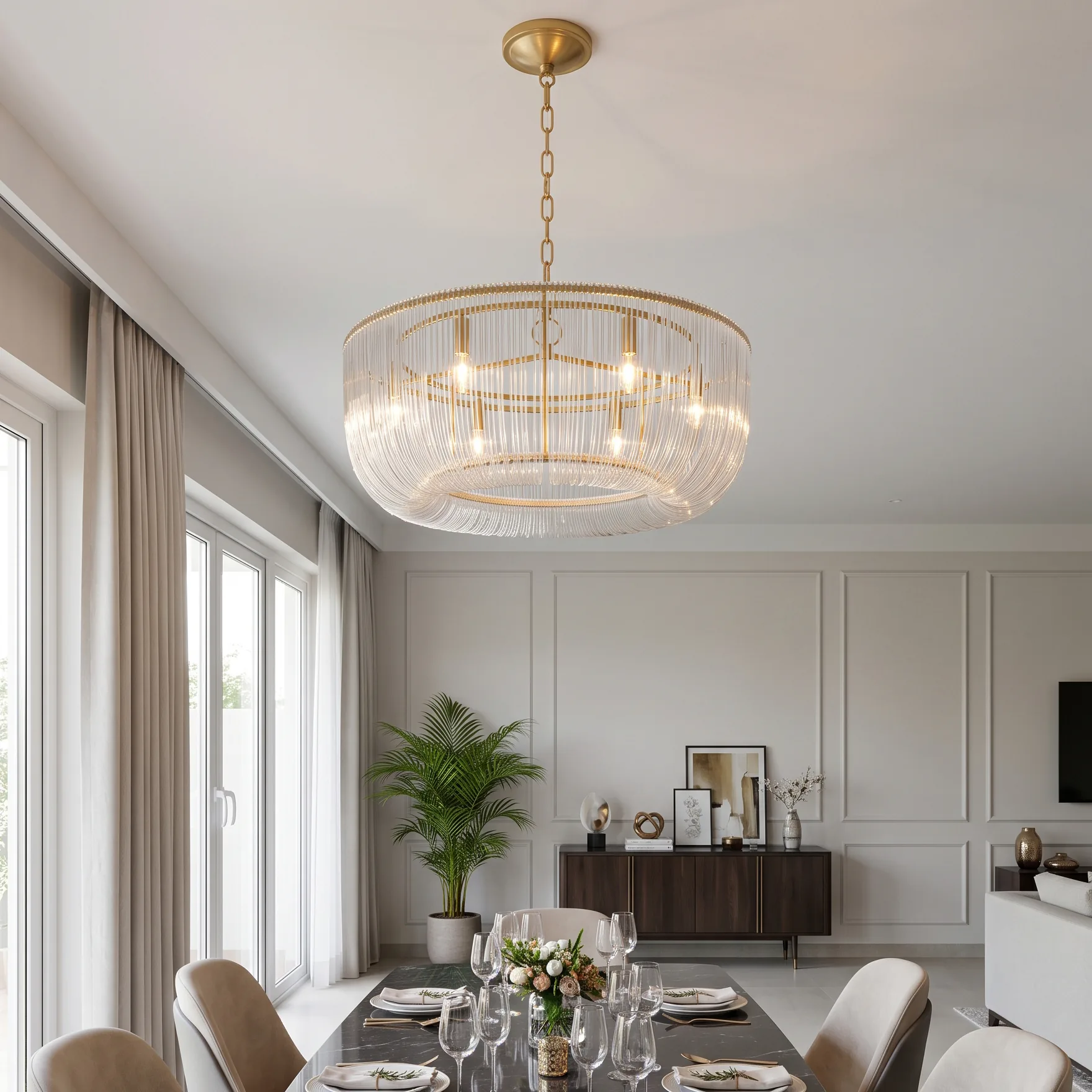 Multi-Tiered Cylindrical Glass Rod Chandelier detail view 1