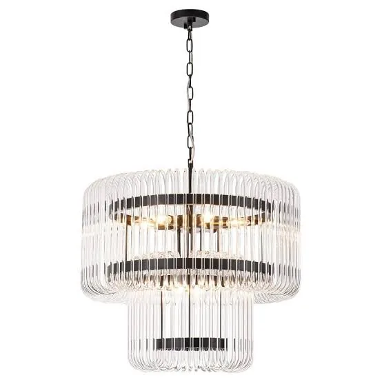 Multi-Tiered Cylindrical Glass Rod Chandelier detail view 3