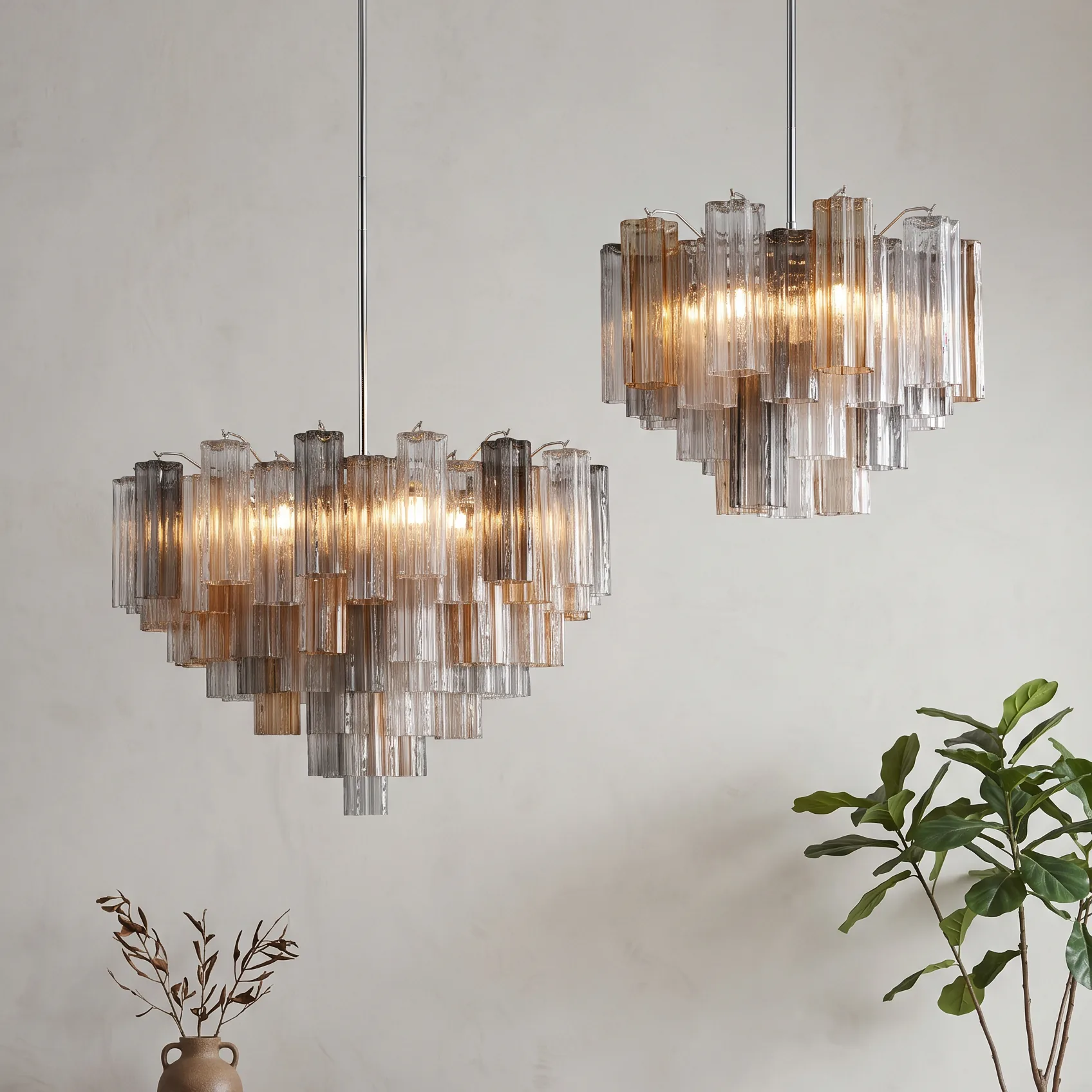 Multi-Tiered Gradient Color Glass Block Chandelier