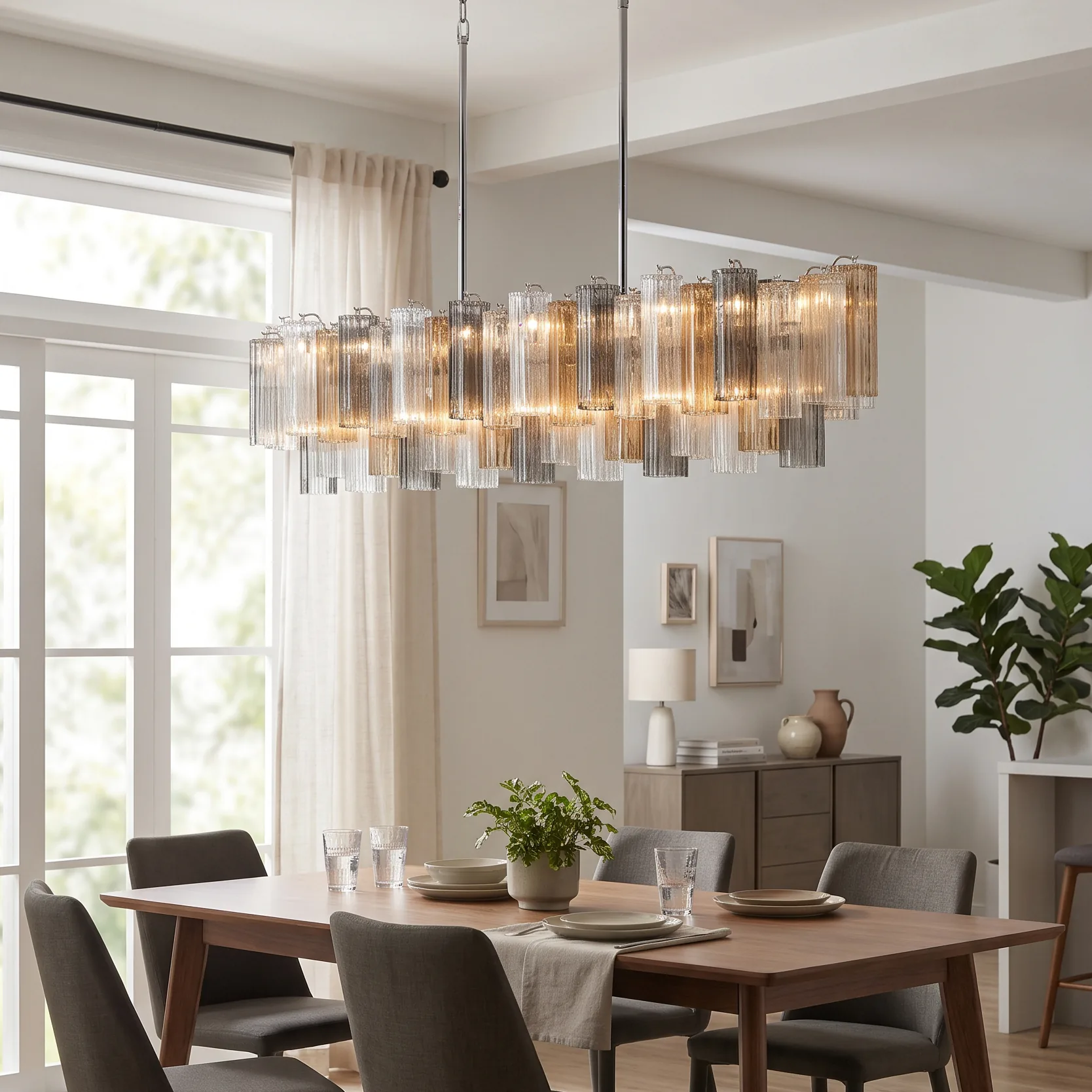 Multi-Tiered Gradient Color Glass Block Chandelier detail view 1