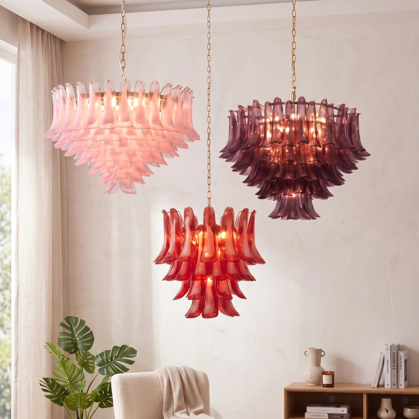 Multi-Tiered Petal Glass Chandelier
