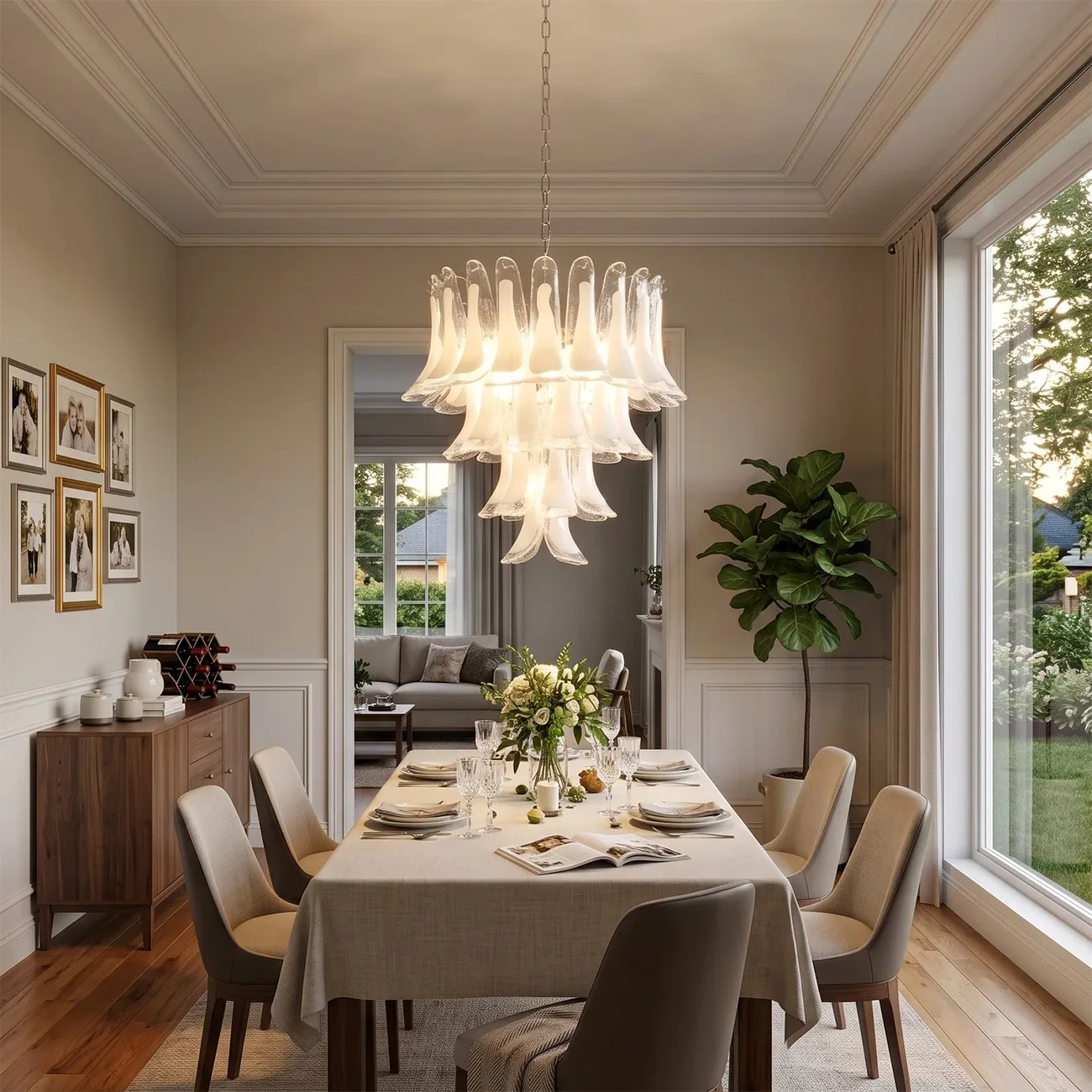 Multi-Tiered Petal Glass Chandelier detail view 6