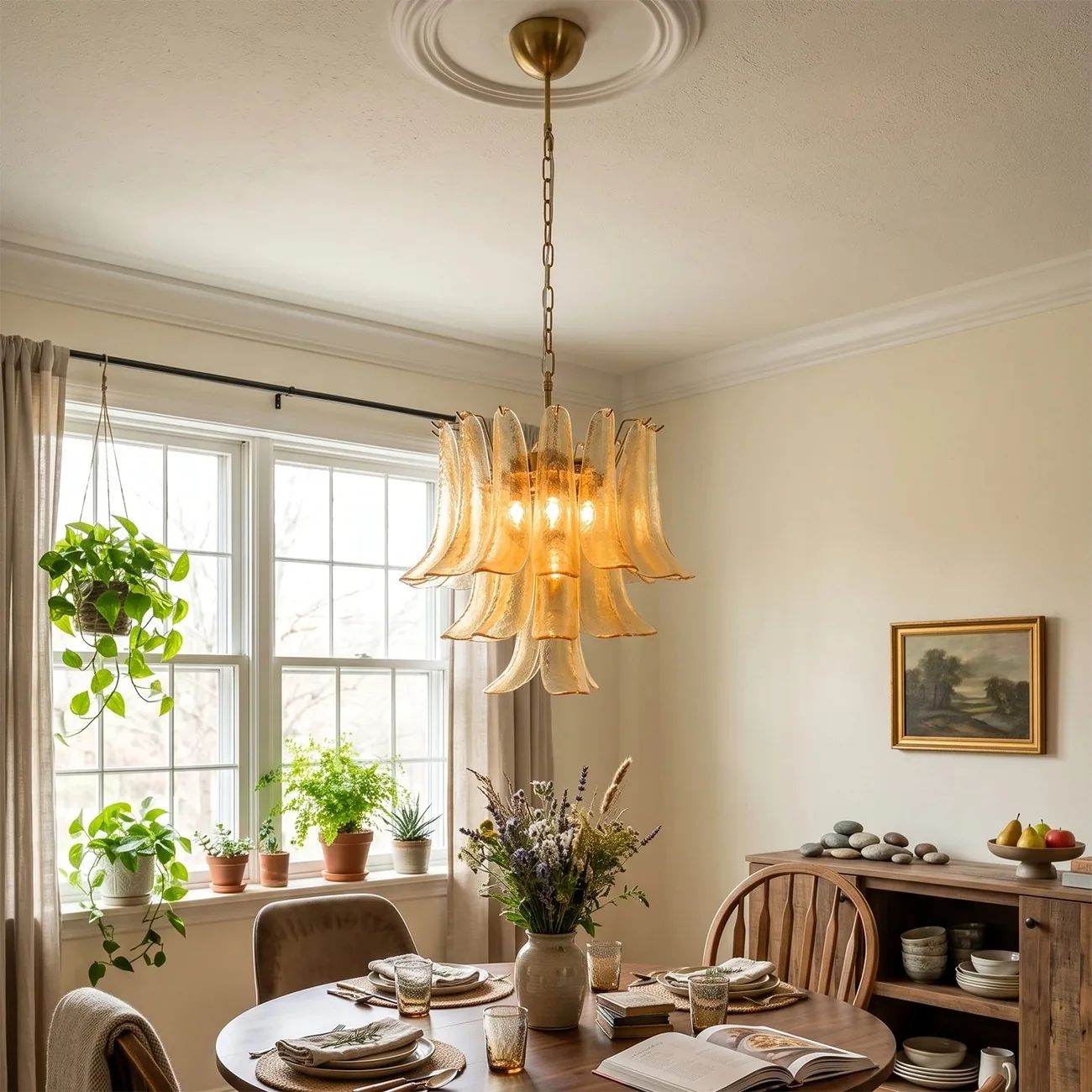 Multi-Tiered Petal Glass Chandelier detail view 7