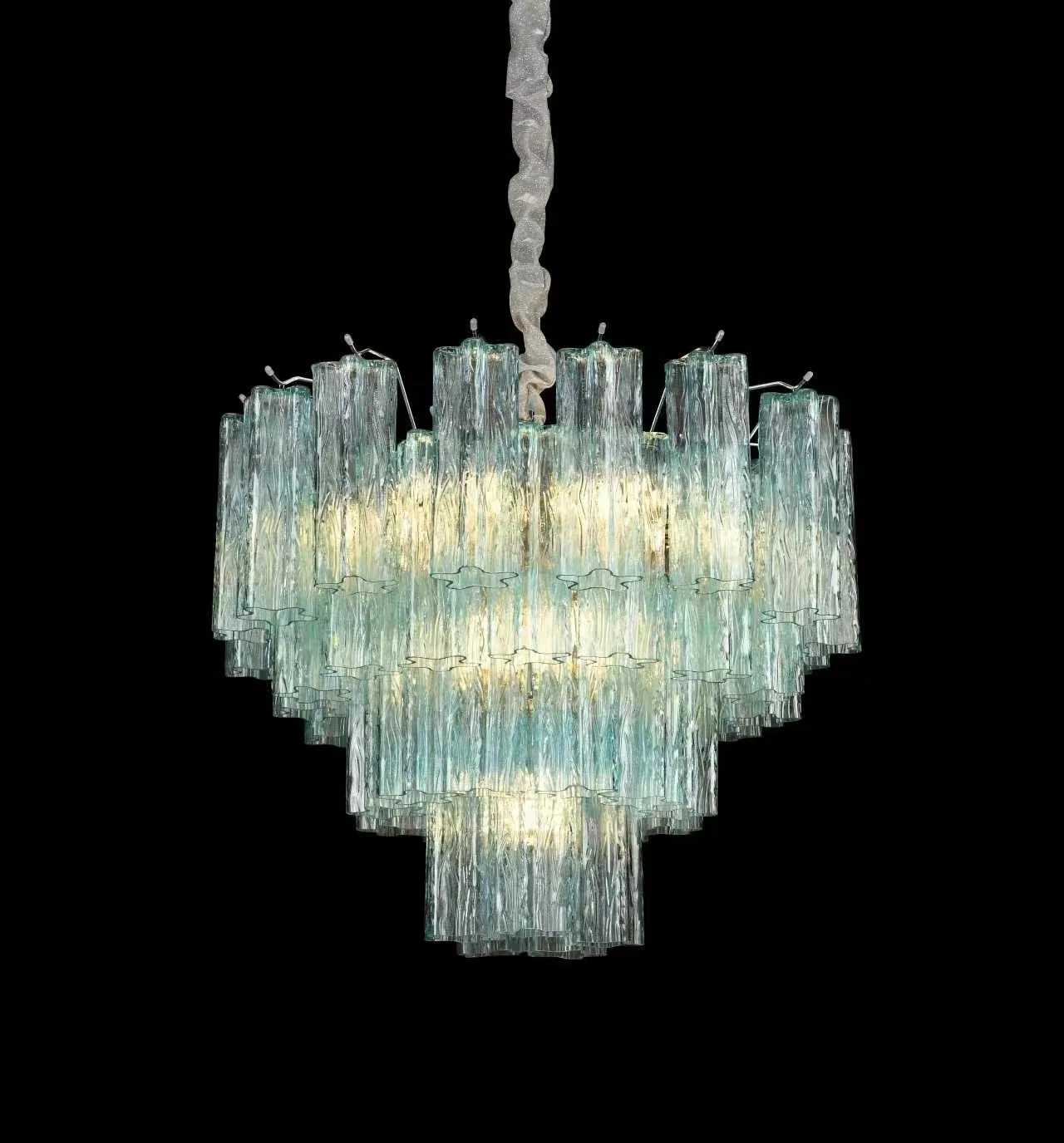 Multi-Tiered Ribbed Glass Chandelier (Clear, Blue & Pink) detail view 3