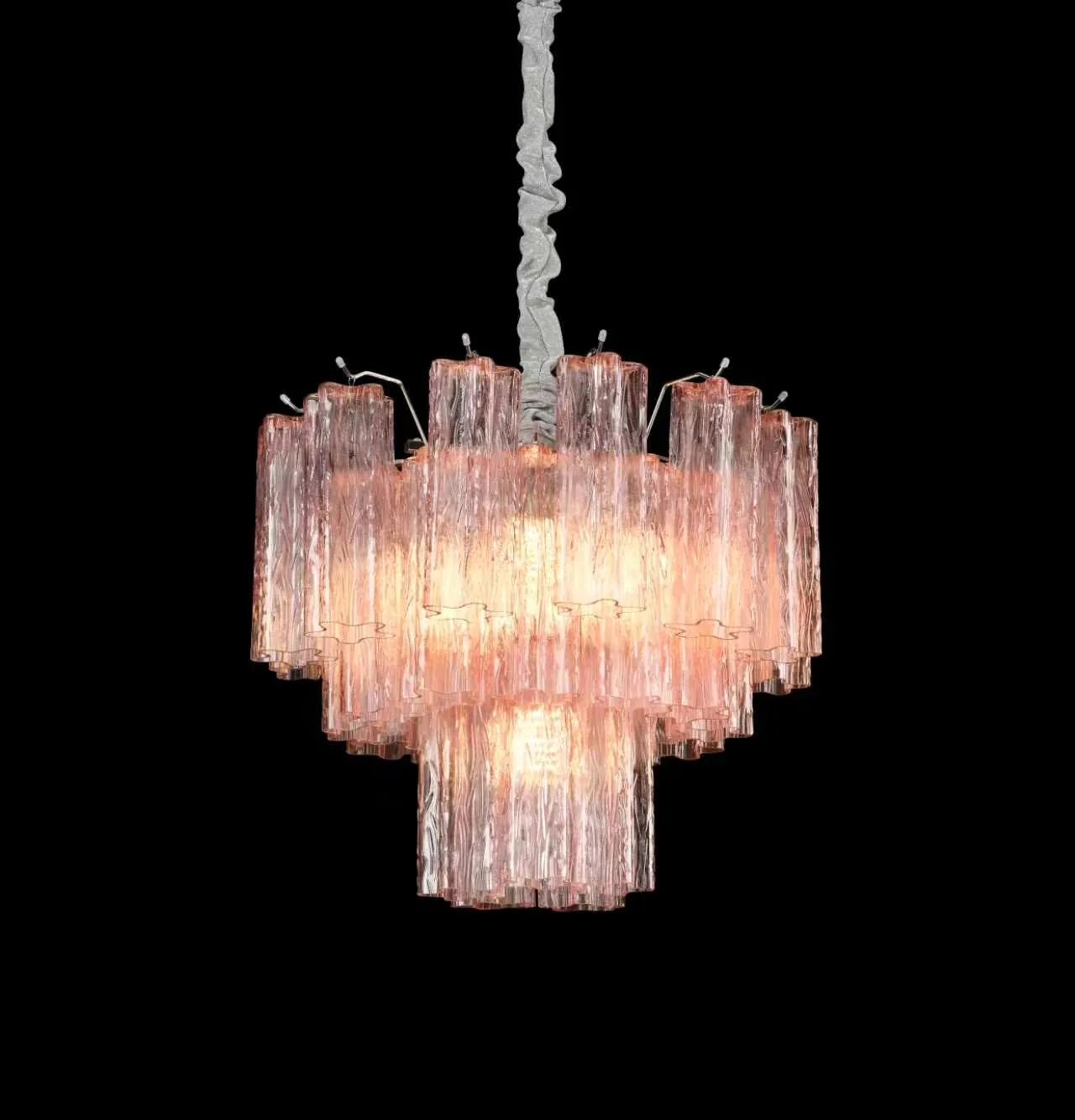 Multi-Tiered Ribbed Glass Chandelier (Clear, Blue & Pink) detail view 4