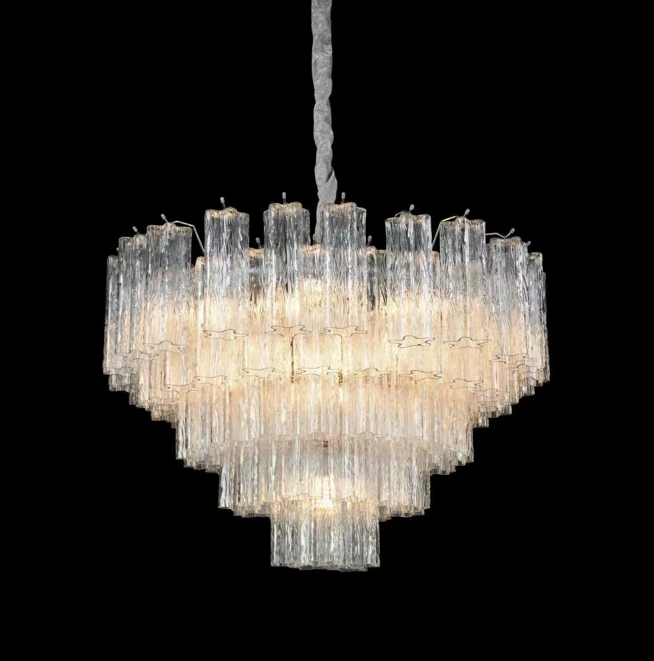 Multi-Tiered Ribbed Glass Chandelier (Clear, Blue & Pink) detail view 5