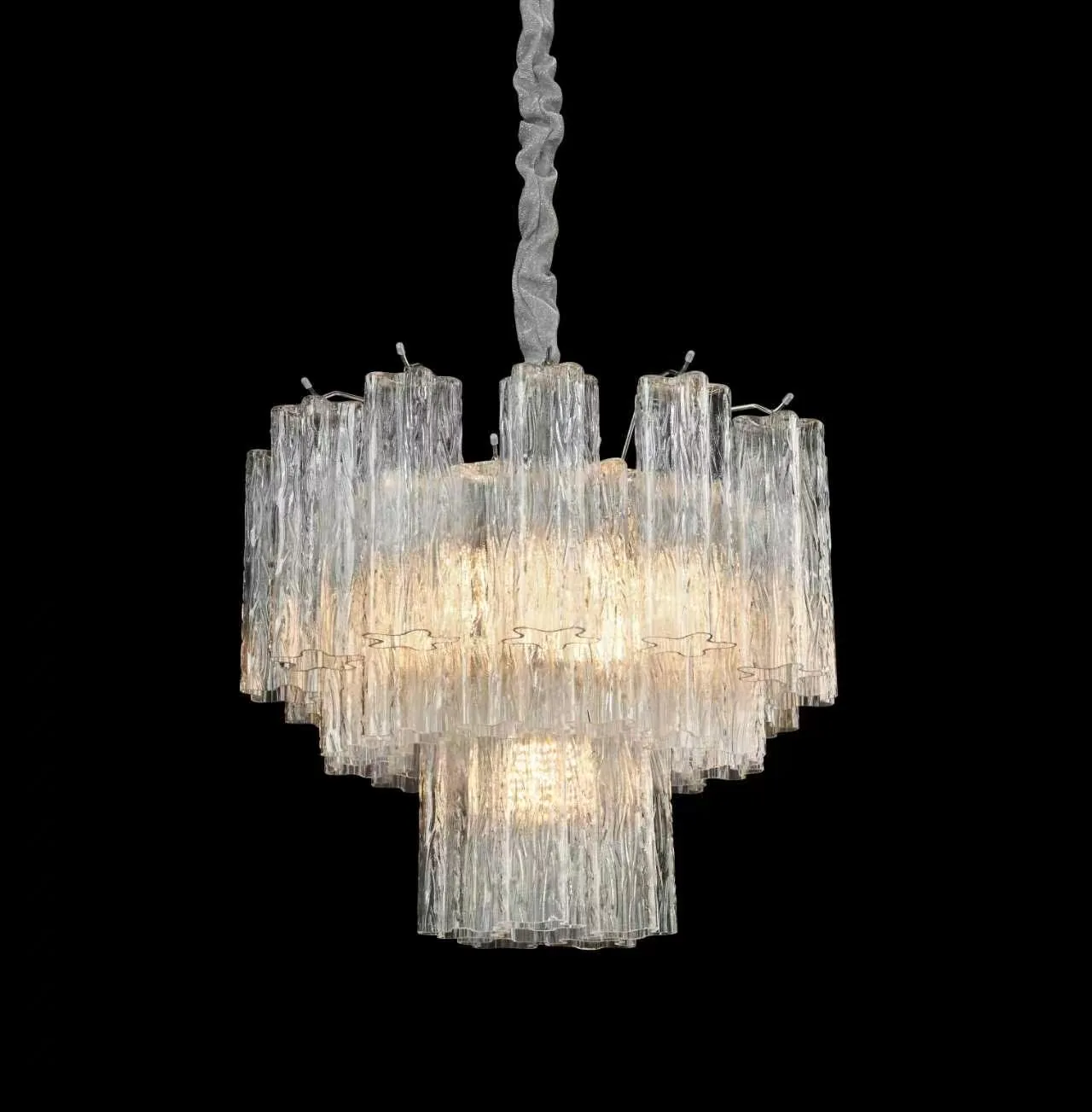 Multi-Tiered Ribbed Glass Chandelier (Clear, Blue & Pink) detail view 6