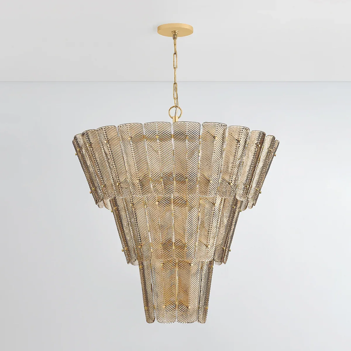 Multi-Tiered Textured Amber Glass Chandelier