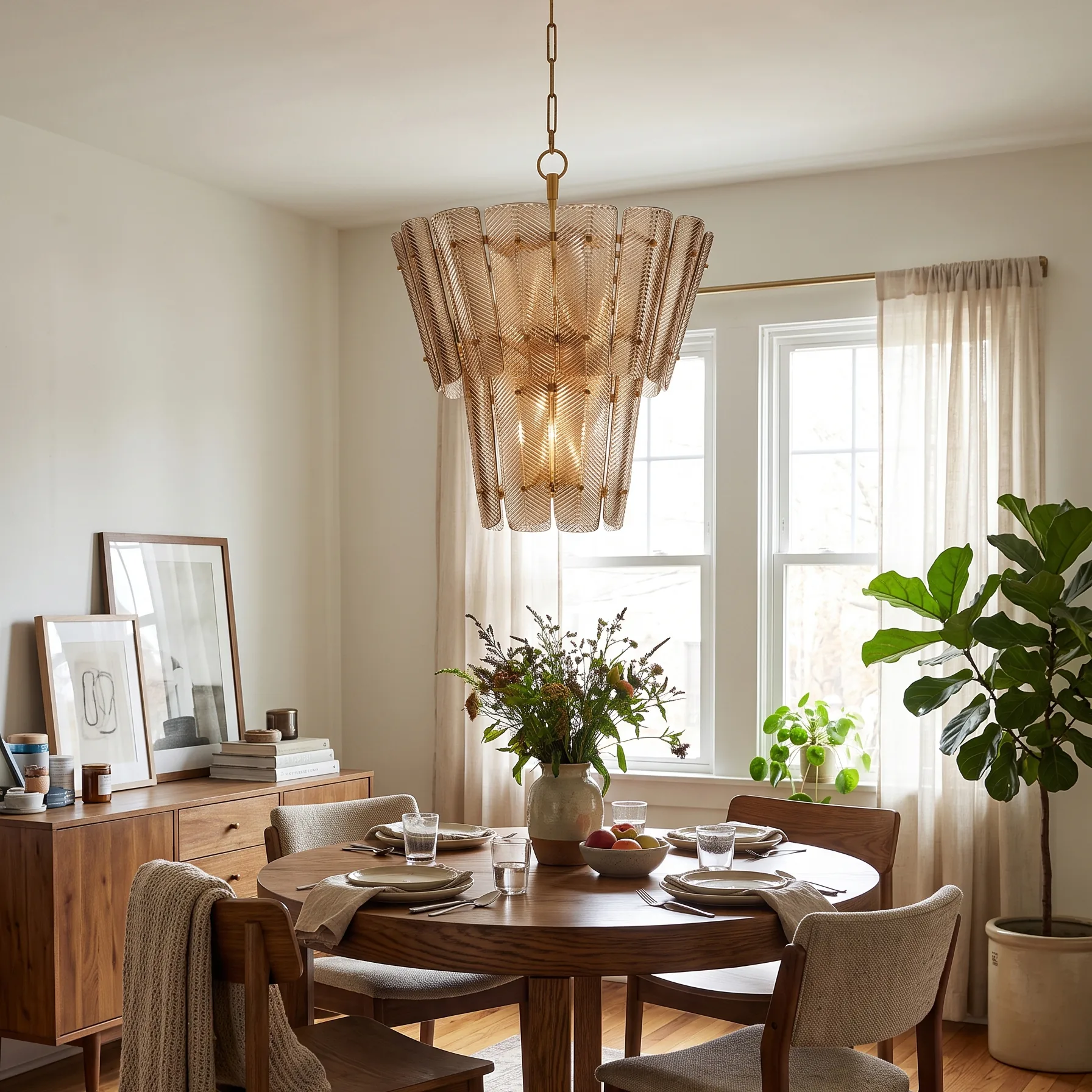 Multi-Tiered Textured Amber Glass Chandelier detail view 3