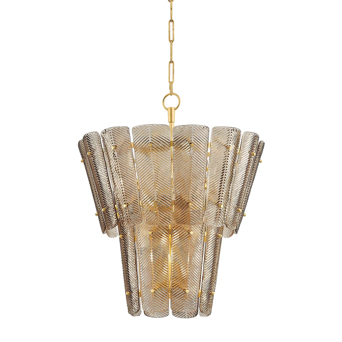 Multi-Tiered Textured Amber Glass Chandelier detail view 4