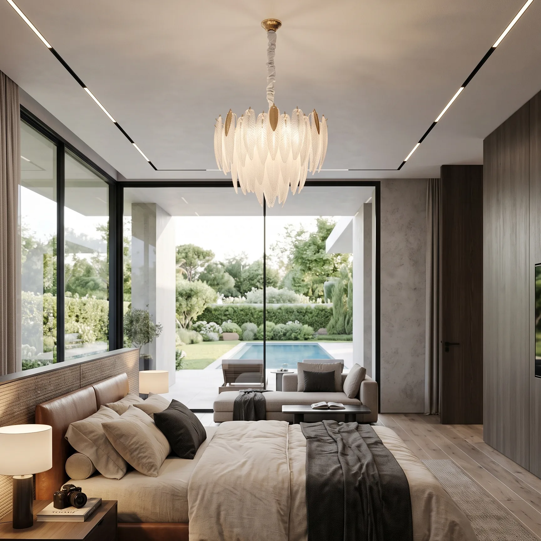Multi-Tiered Textured Feather Glass Chandelier detail view 1