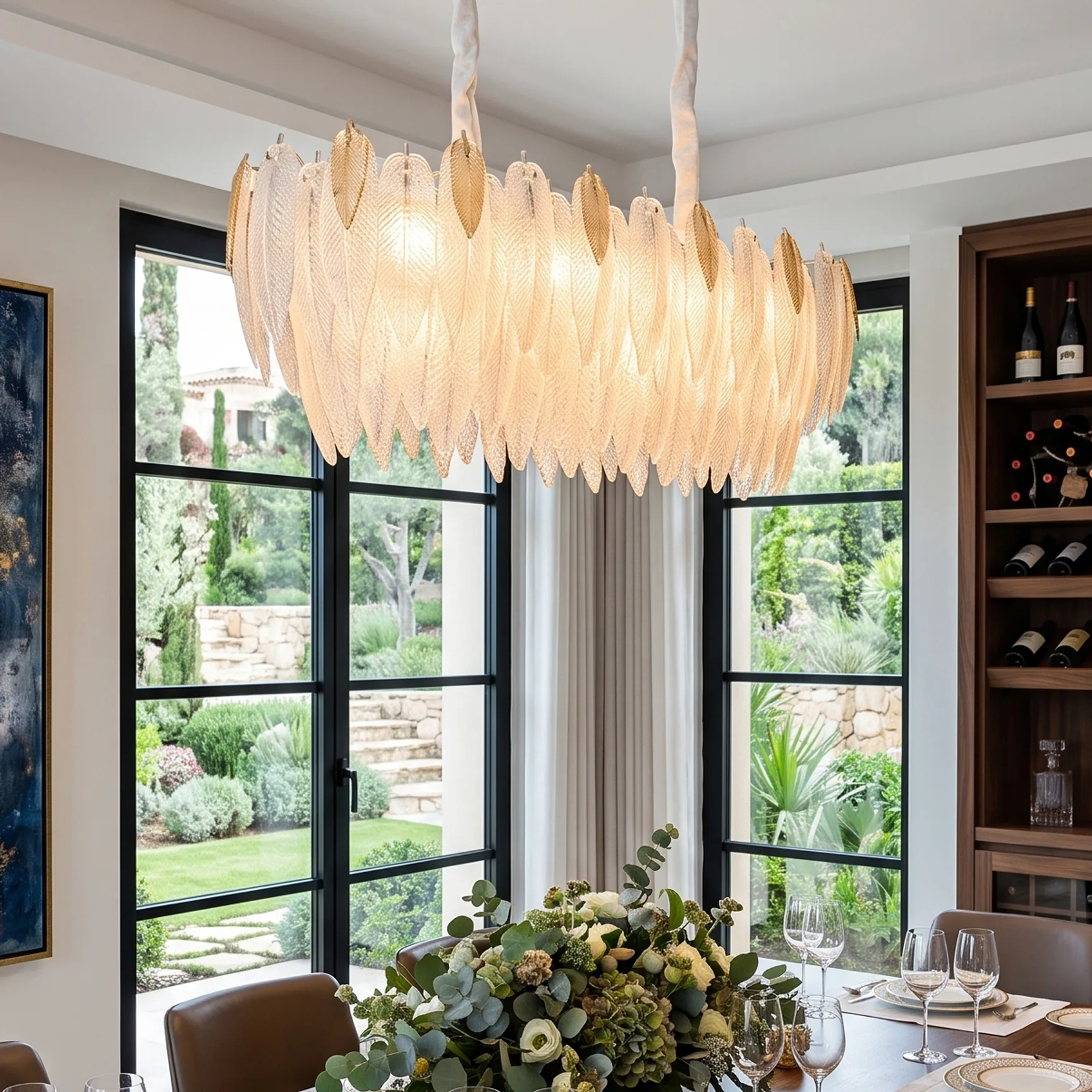 Multi-Tiered Textured Feather Glass Chandelier detail view 4