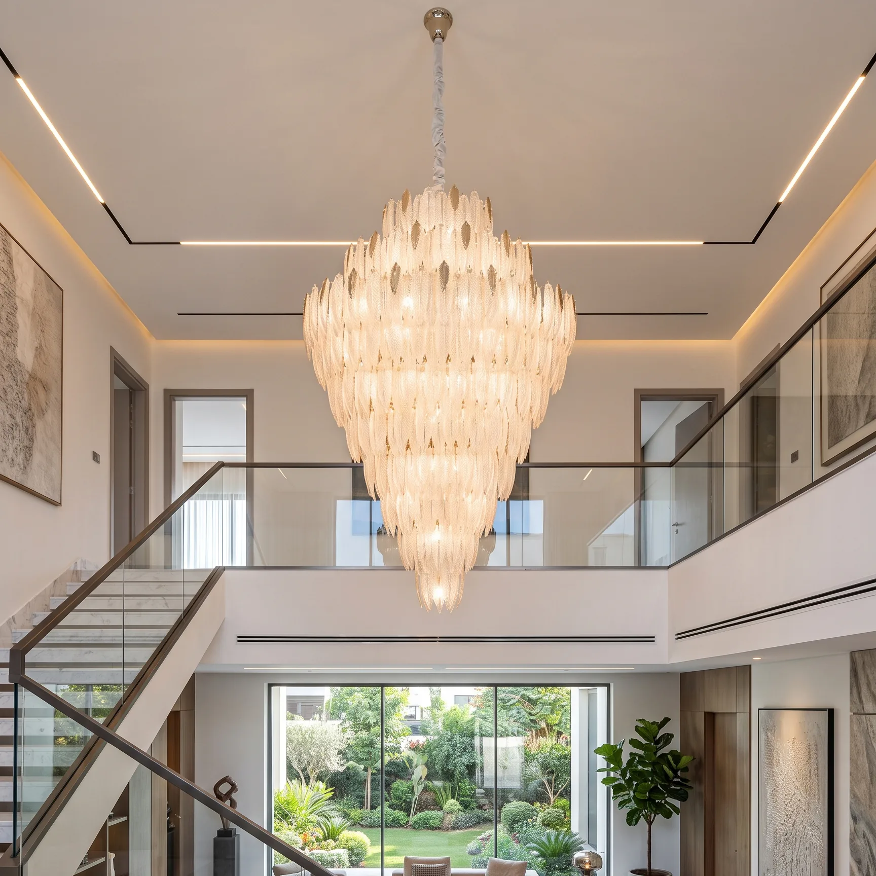 Multi-Tiered Textured Feather Glass Chandelier detail view 5