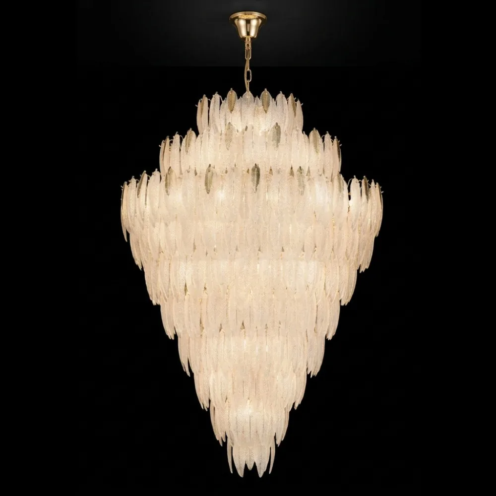 Multi-Tiered Textured Feather Glass Chandelier detail view 6