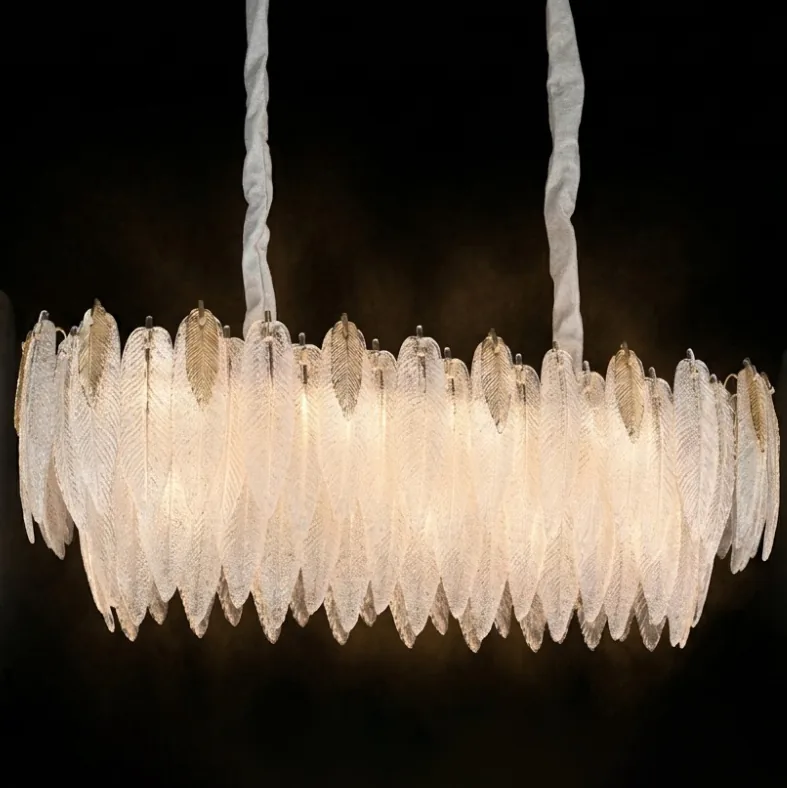 Multi-Tiered Textured Feather Glass Chandelier detail view 7