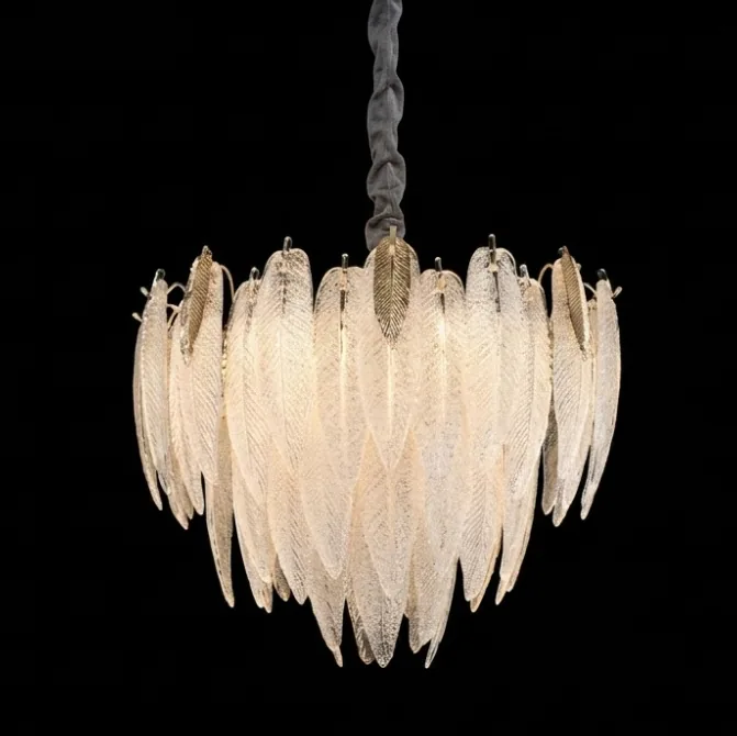 Multi-Tiered Textured Feather Glass Chandelier detail view 9