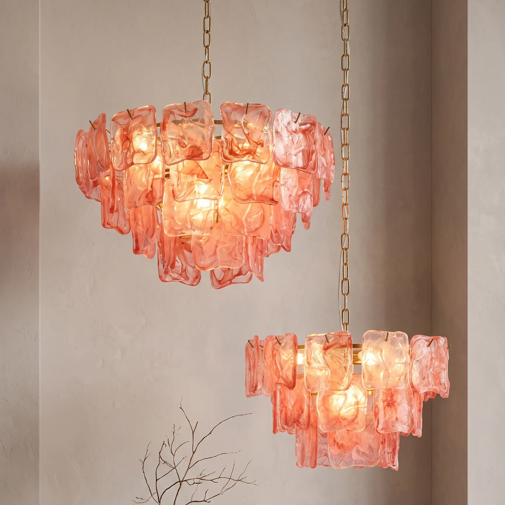 Multi-Tiered Textured Ice Glass Chandelier