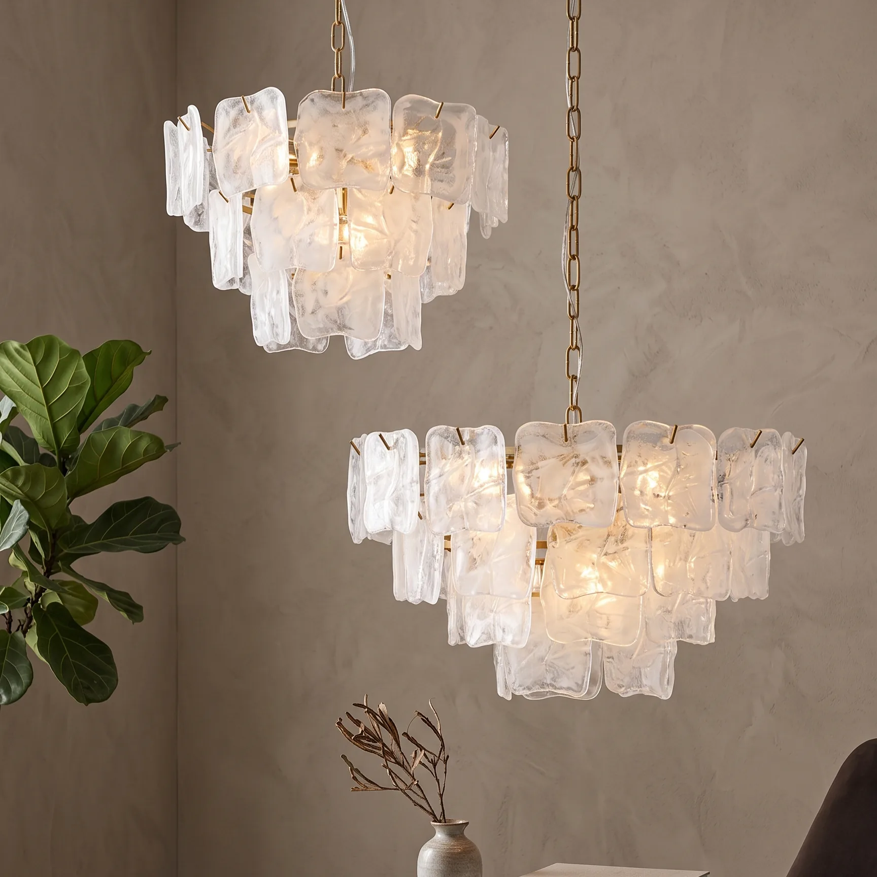 Multi-Tiered Textured Ice Glass Chandelier detail view 1