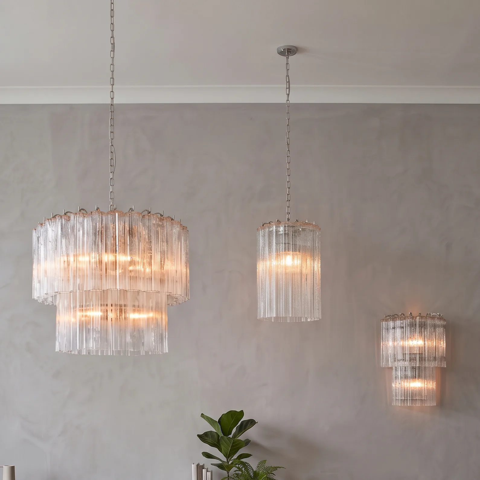 Multi-Tiered Vertical Textured Glass Chandelier (Clear)