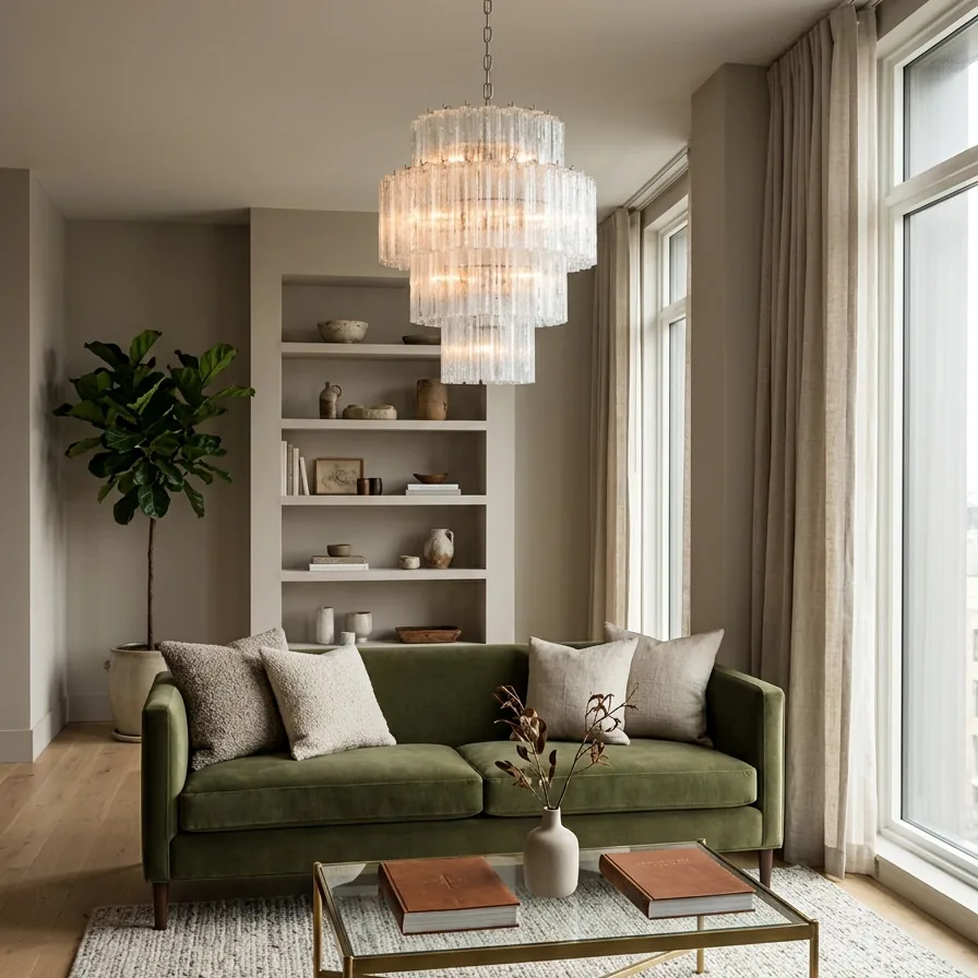 Multi-Tiered Vertical Textured Glass Chandelier (Clear) detail view 1