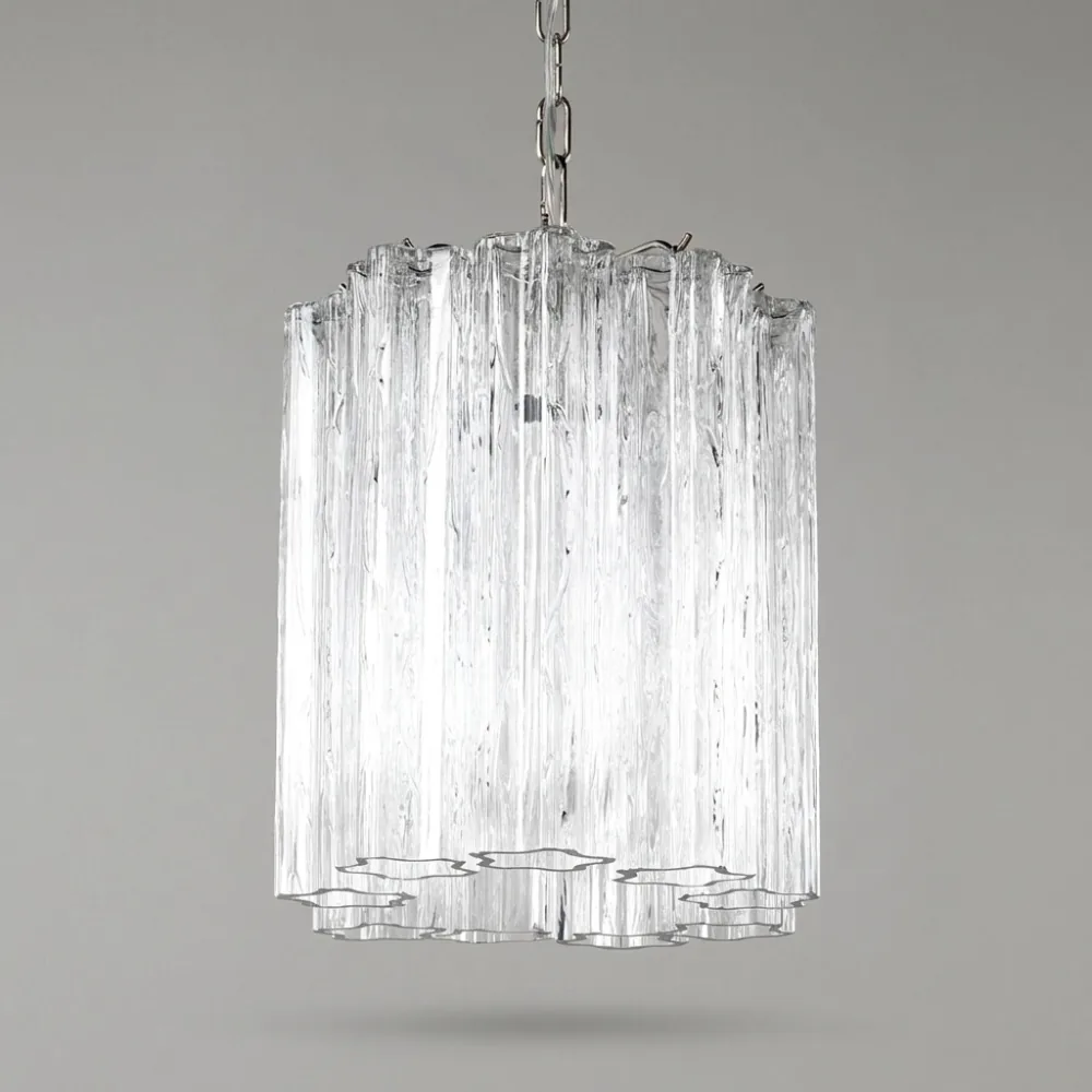 Multi-Tiered Vertical Textured Glass Chandelier (Clear) detail view 3