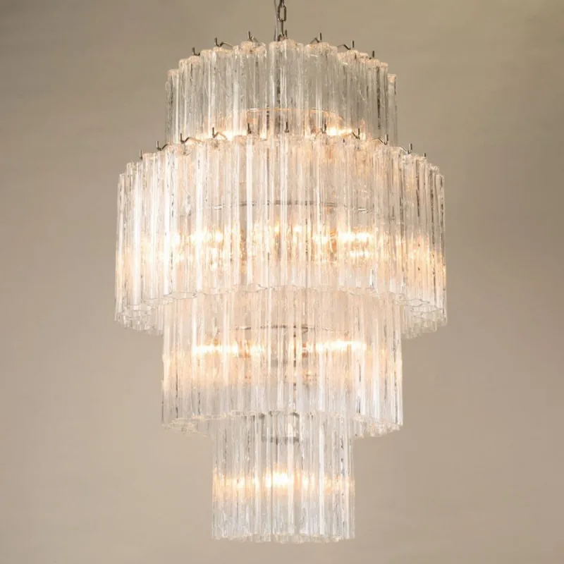 Multi-Tiered Vertical Textured Glass Chandelier (Clear) detail view 4