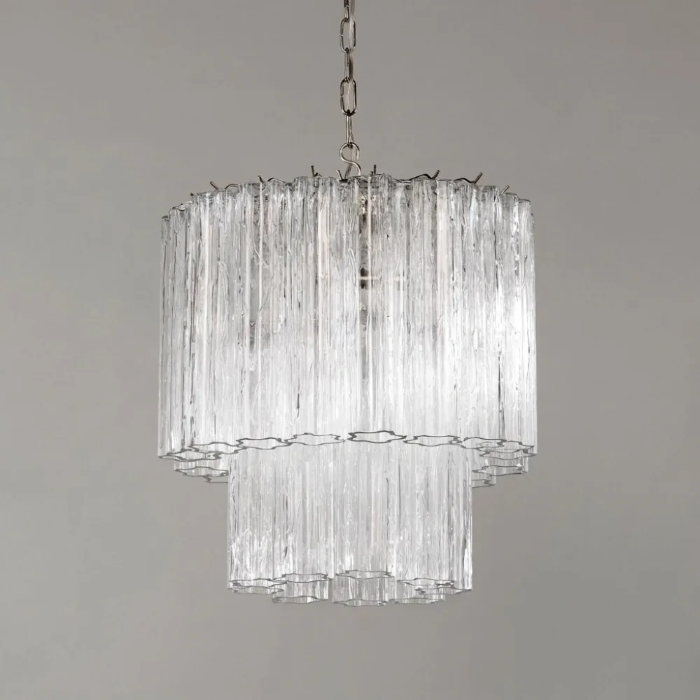 Multi-Tiered Vertical Textured Glass Chandelier (Clear) detail view 5