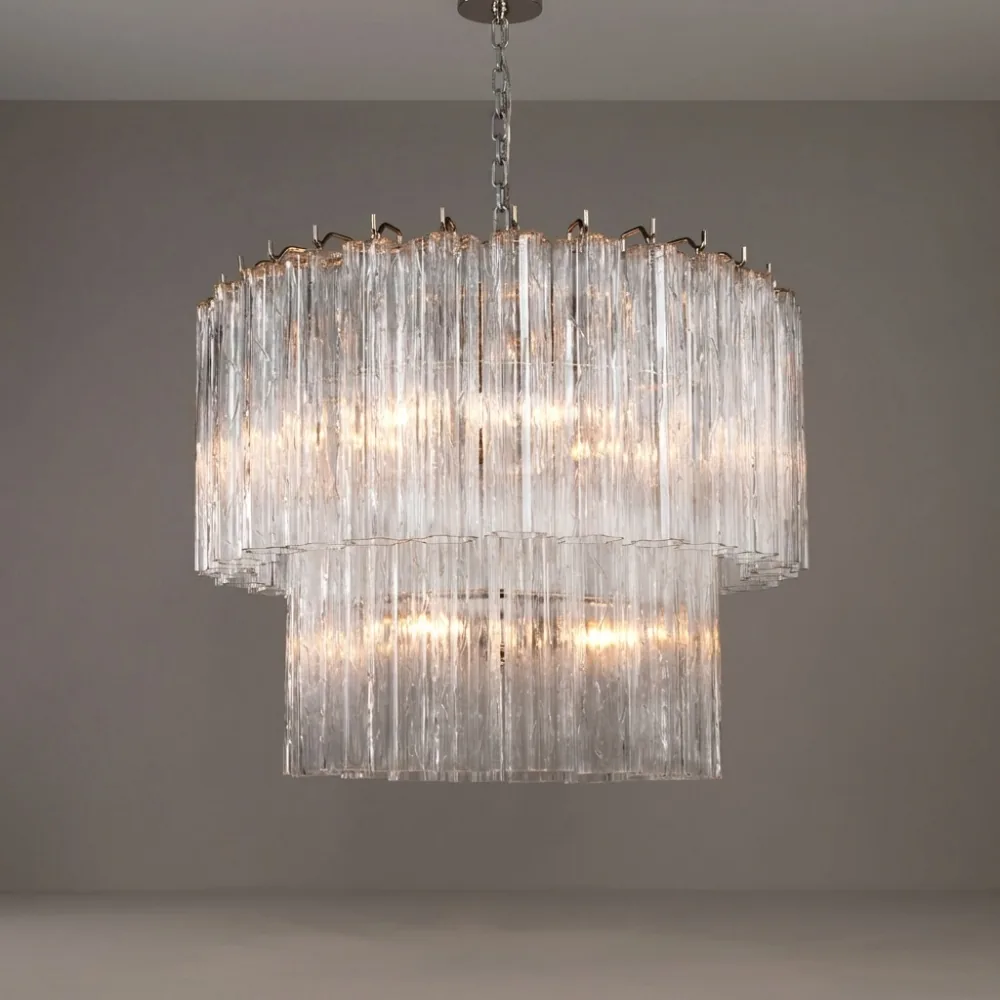 Multi-Tiered Vertical Textured Glass Chandelier (Clear) detail view 7