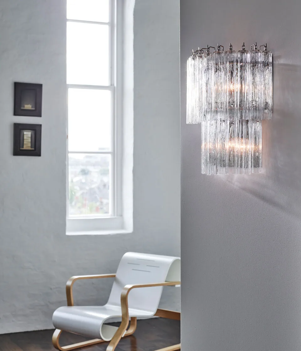 Multi-Tiered Vertical Textured Glass Chandelier (Clear) detail view 8