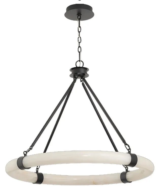 Natural Alabaster Round Ring Chandelier with Suspension Chain detail view 3
