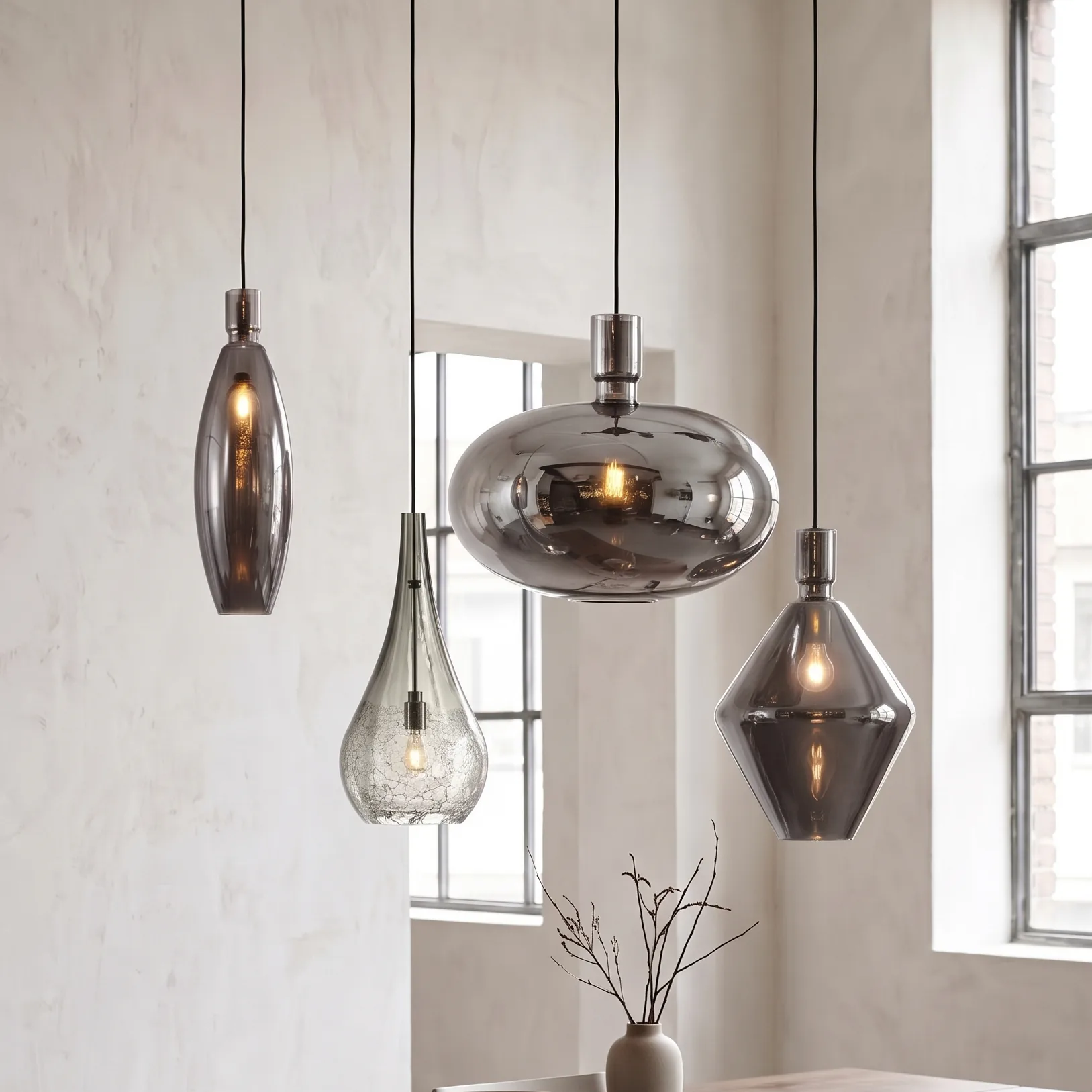 Smoked Glass Mixed Shape Pendant Light