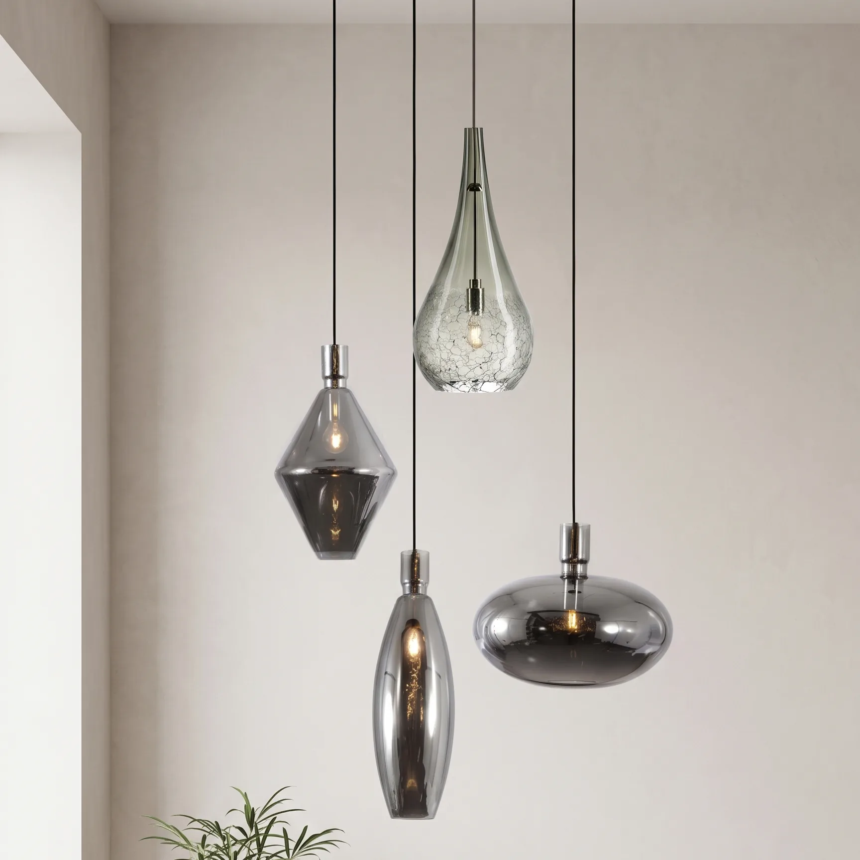 Smoked Glass Mixed Shape Pendant Light detail view 1