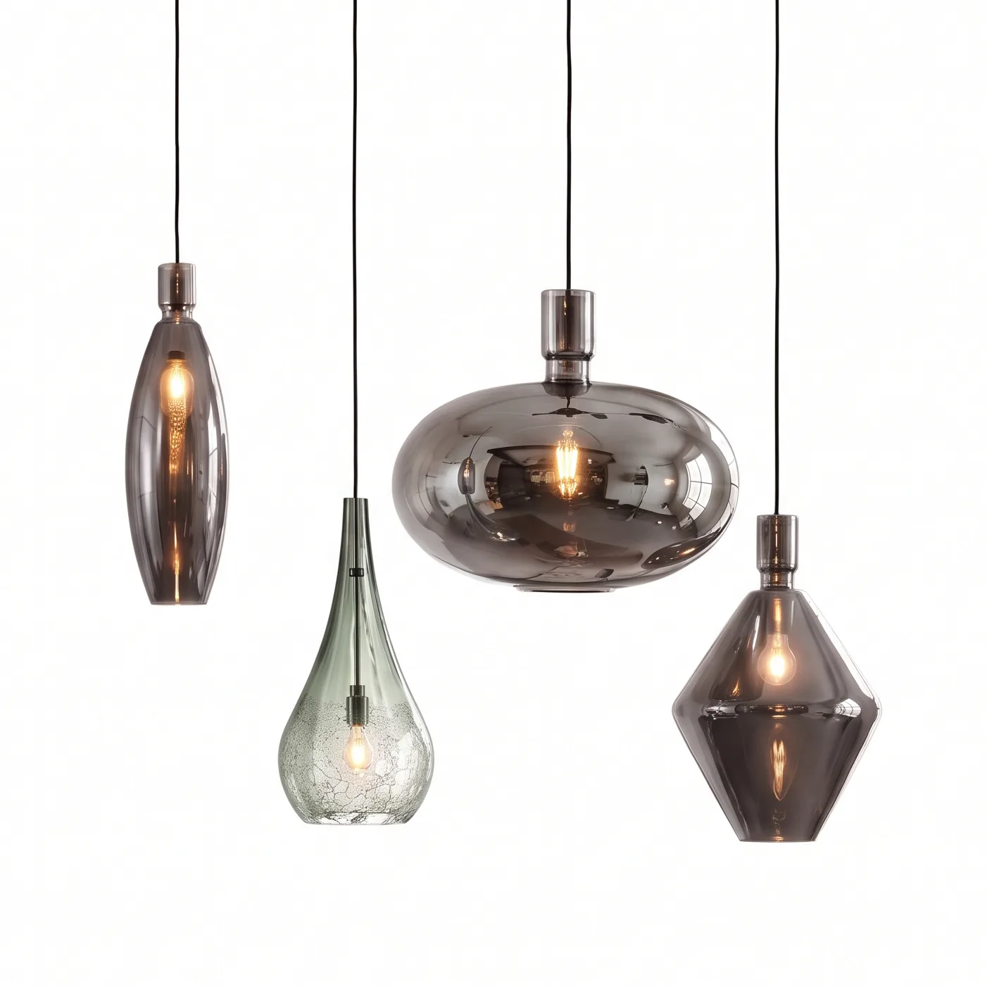 Smoked Glass Mixed Shape Pendant Light detail view 2