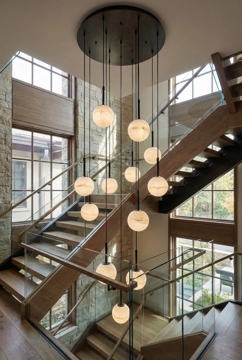 Marble Globe Staircase Chandelier