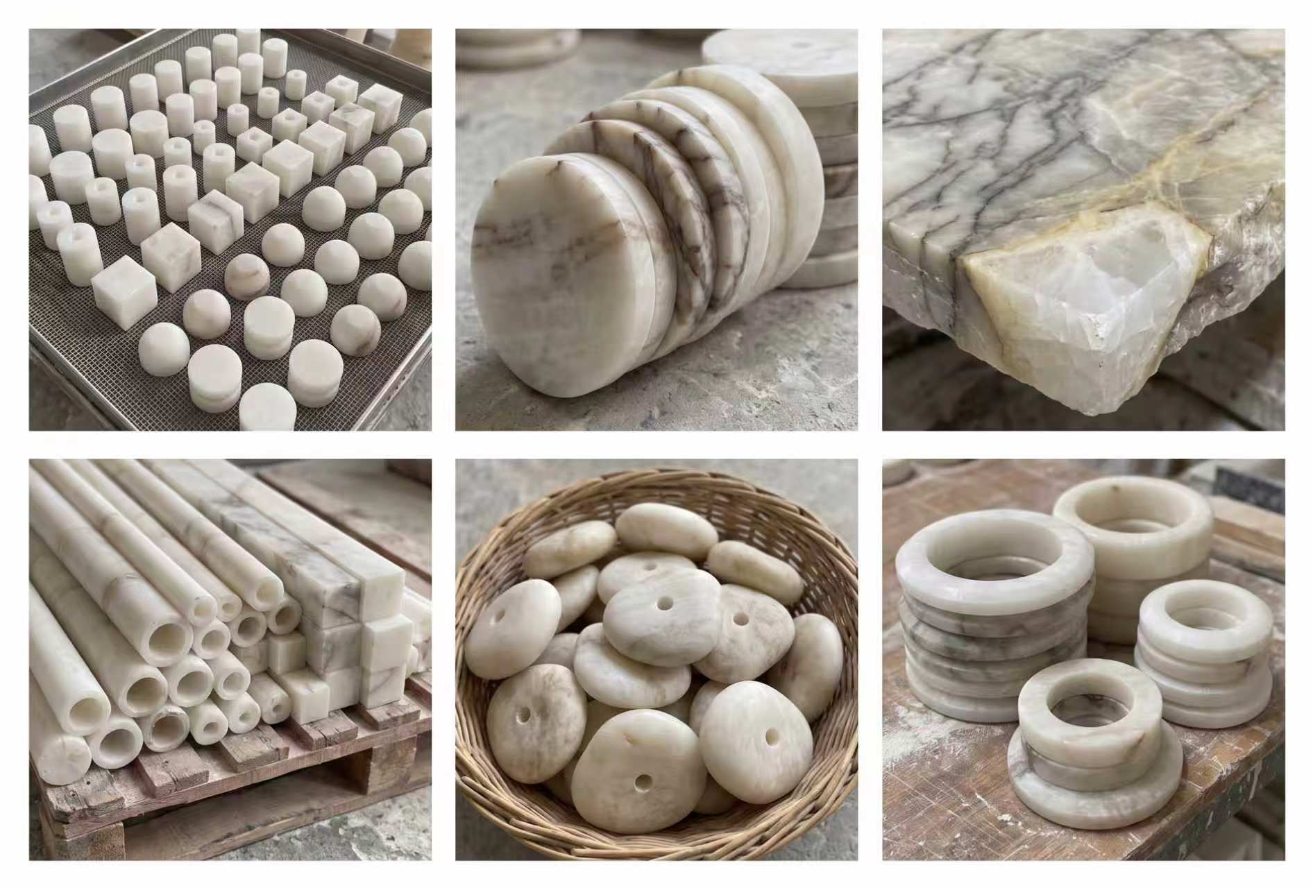 Small alabaster components, tubes and rings in production